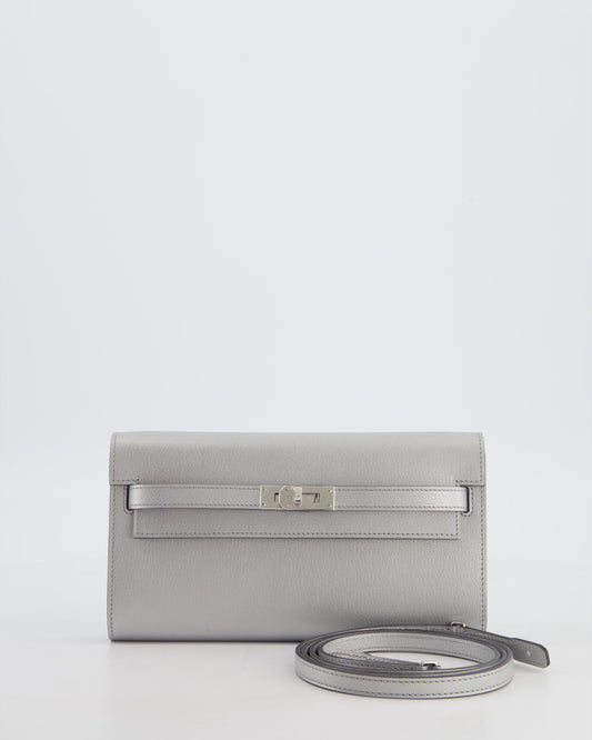 *SUPER RARE* Herm�s Kelly To Go Bag in Argent Chevre Chamkila Leather with Palladium Hardware