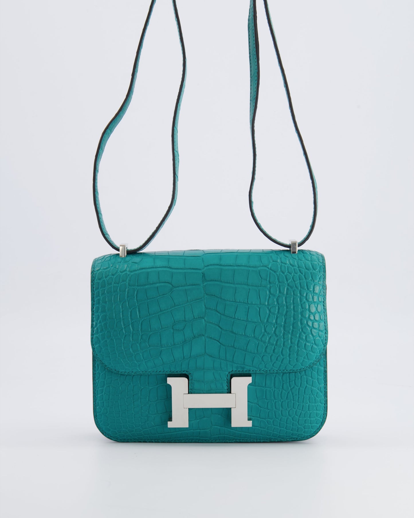Hermès Constance III 18 Bag in Matte Alligator Mississippiensis Bleu Paon with Palladium Hardware