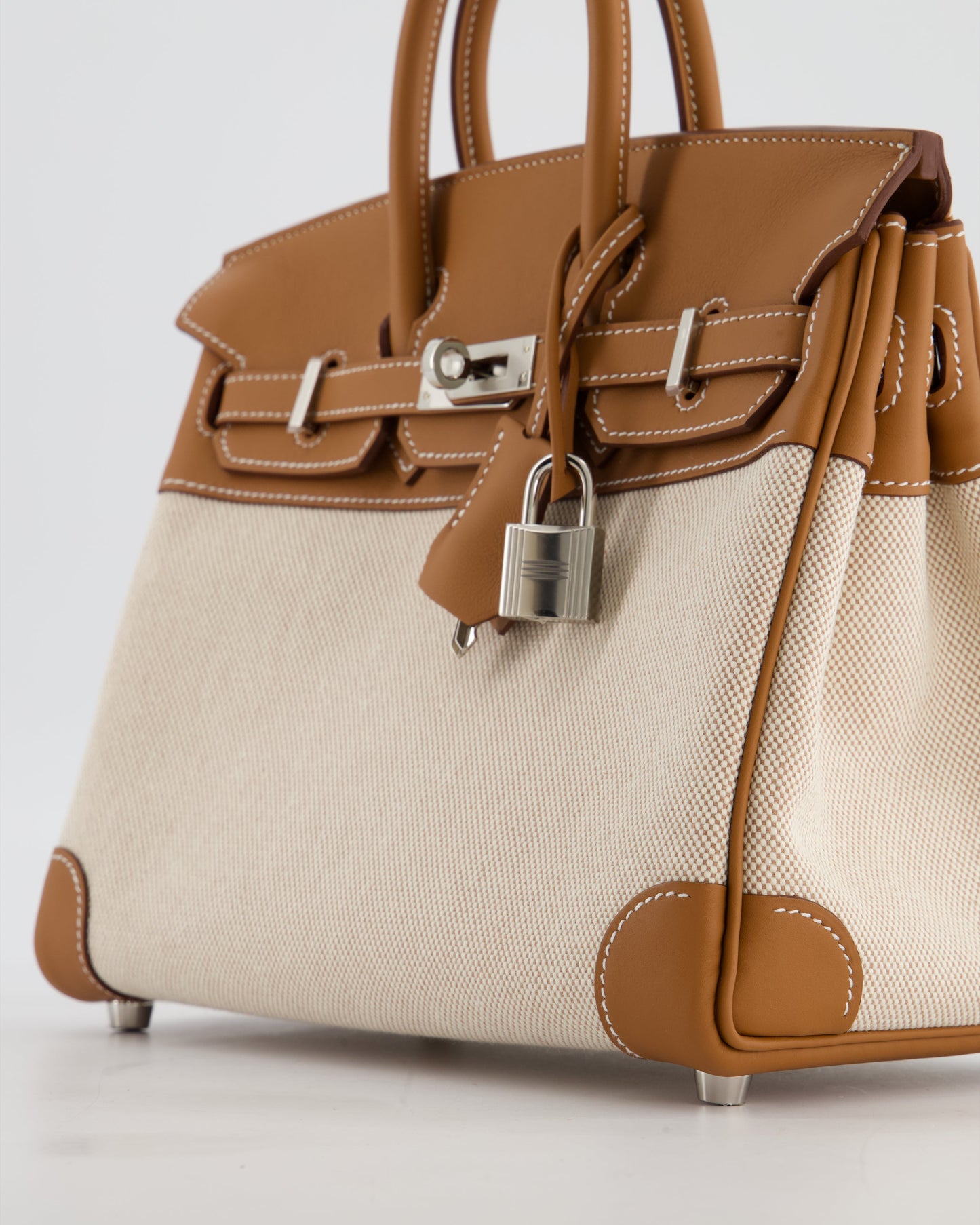 *RARE* Hermès Birkin 25 Retourne Bag in Ecru/Beige Toile H Canvas and Gold Swift Leather with Palladium Hardware
