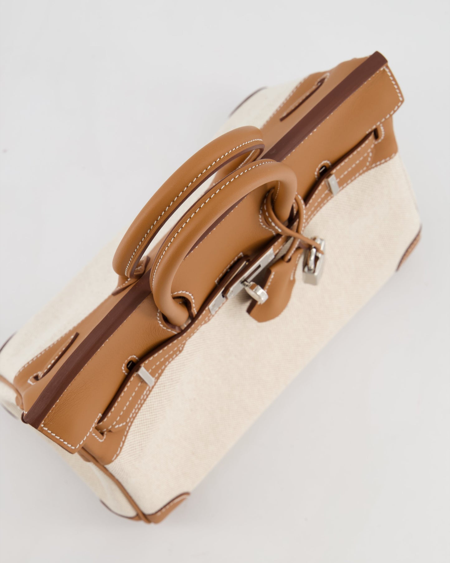 *RARE* Hermès Birkin 25 Retourne Bag in Ecru/Beige Toile H Canvas and Gold Swift Leather with Palladium Hardware