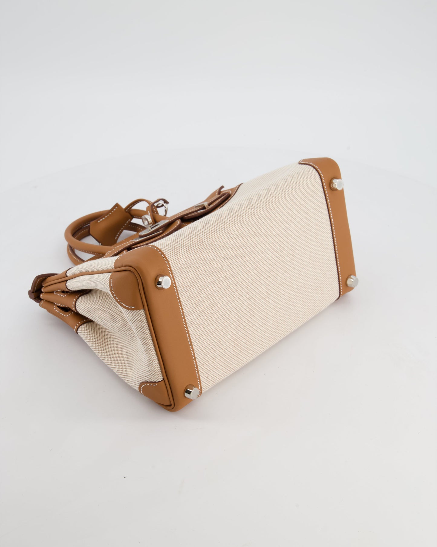 *RARE* Hermès Birkin 25 Retourne Bag in Ecru/Beige Toile H Canvas and Gold Swift Leather with Palladium Hardware