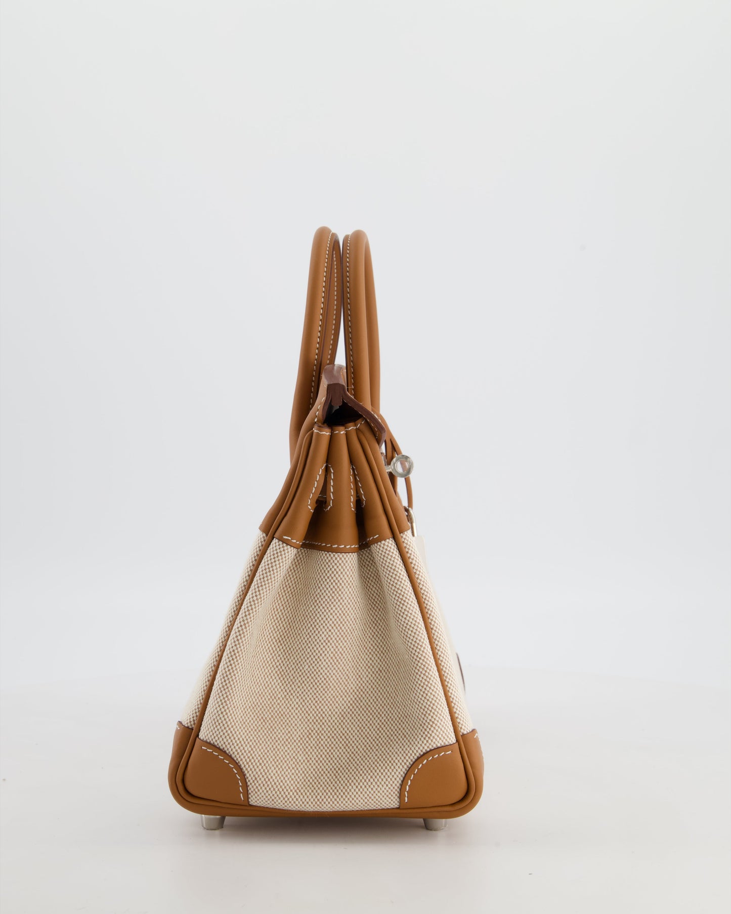 *RARE* Hermès Birkin 25 Retourne Bag in Ecru/Beige Toile H Canvas and Gold Swift Leather with Palladium Hardware
