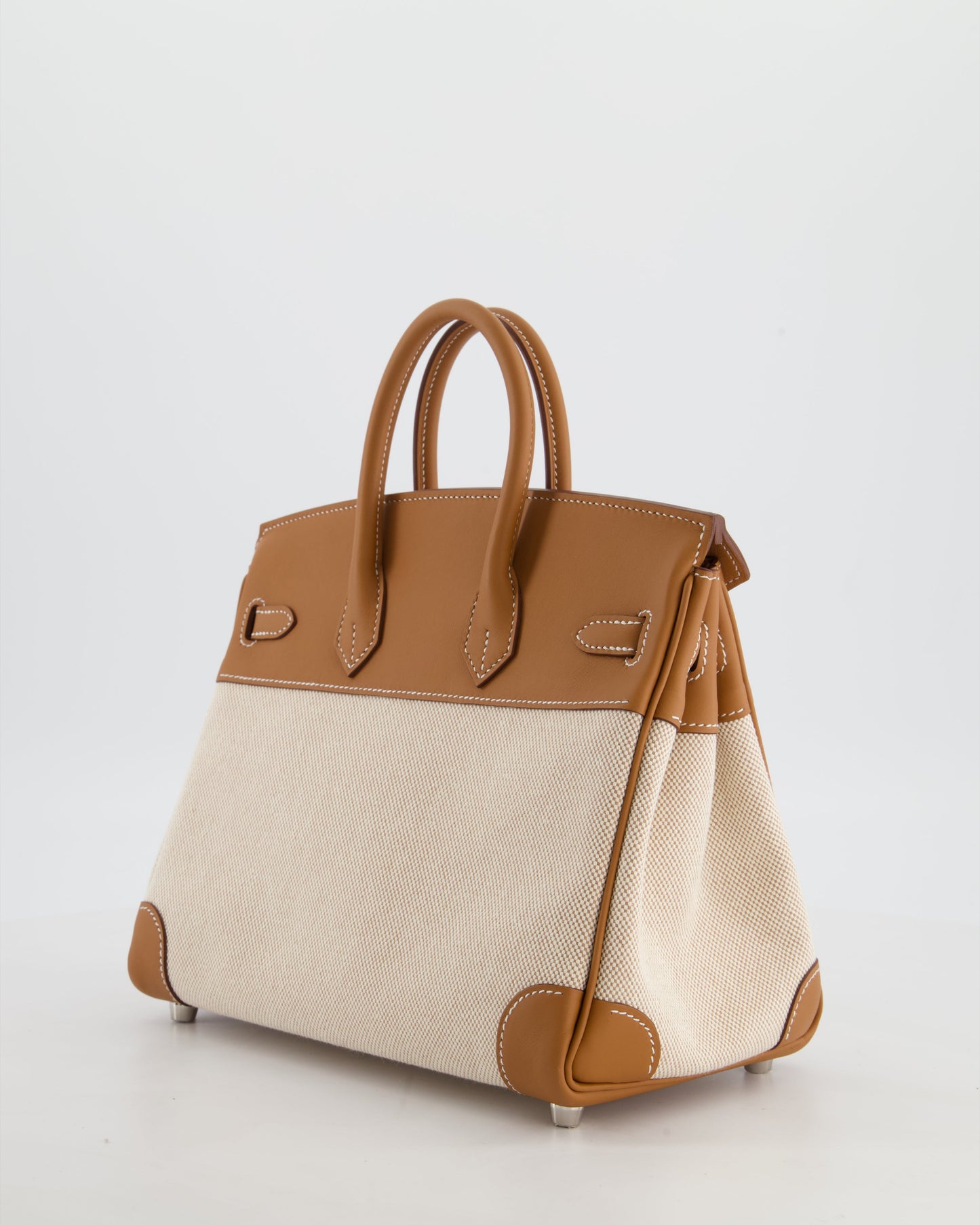 *RARE* Hermès Birkin 25 Retourne Bag in Ecru/Beige Toile H Canvas and Gold Swift Leather with Palladium Hardware