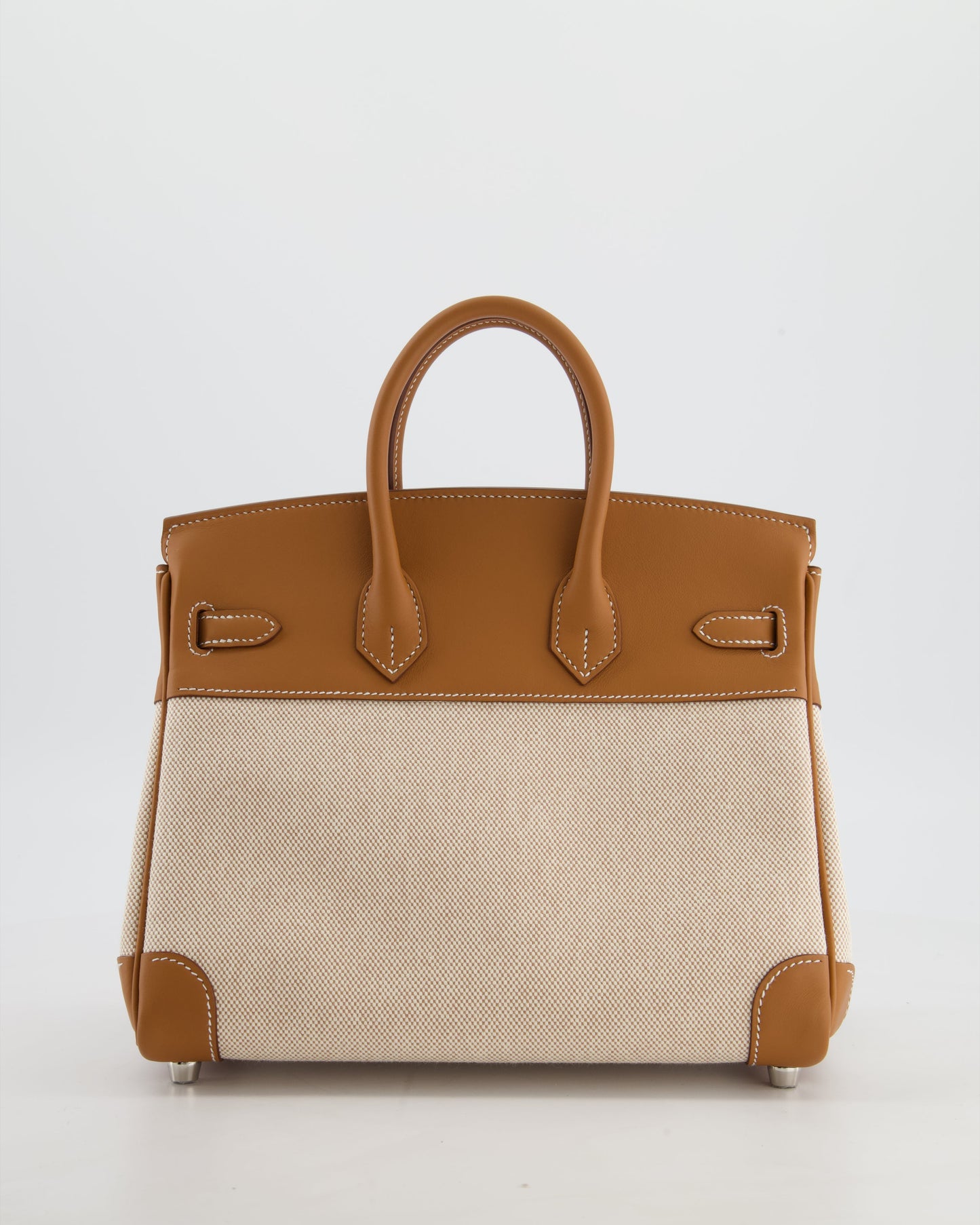 *RARE* Hermès Birkin 25 Retourne Bag in Ecru/Beige Toile H Canvas and Gold Swift Leather with Palladium Hardware