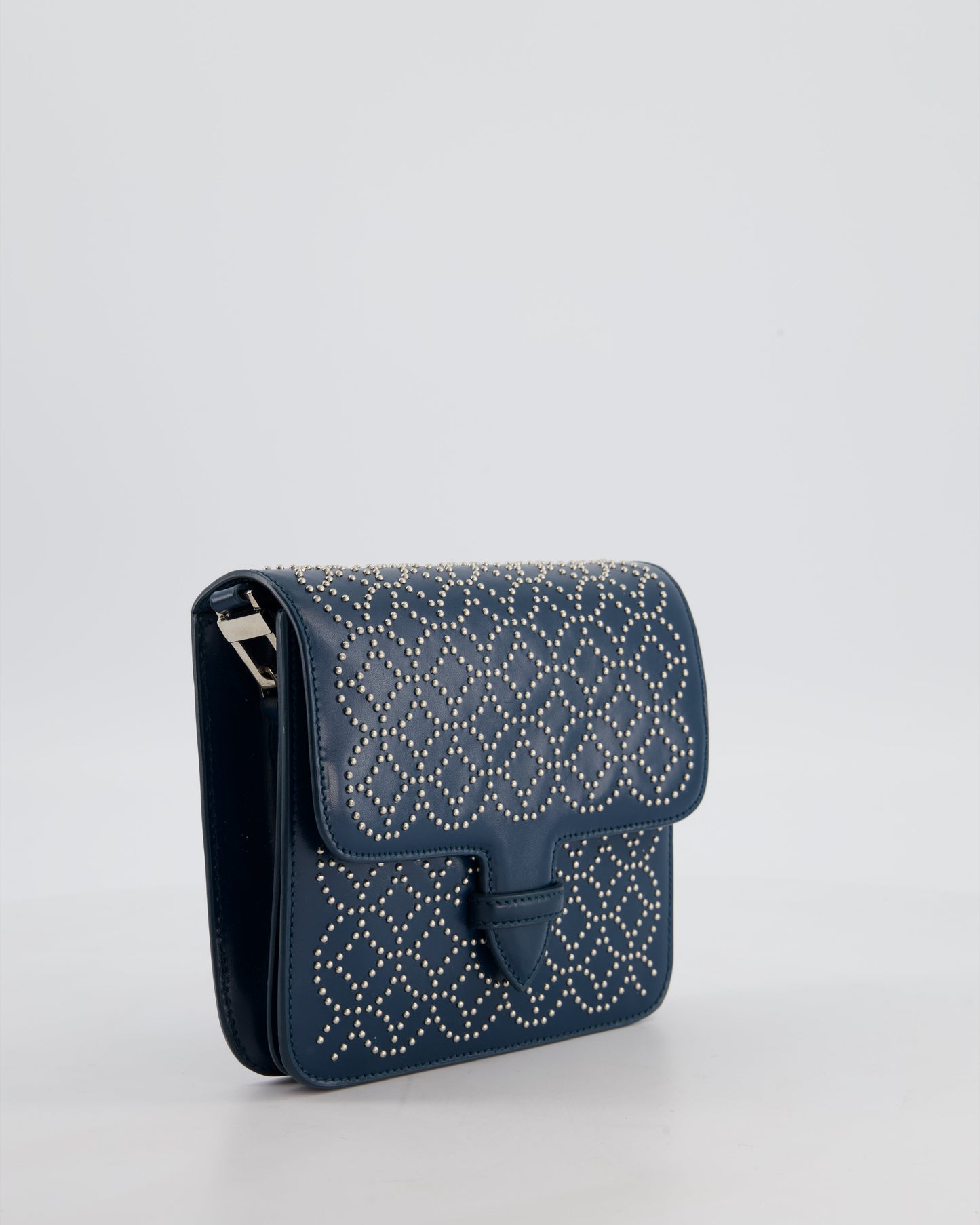 Alaïa Studded Leather Mini Shoulder Bag in Teal Leather with Silver Hardware