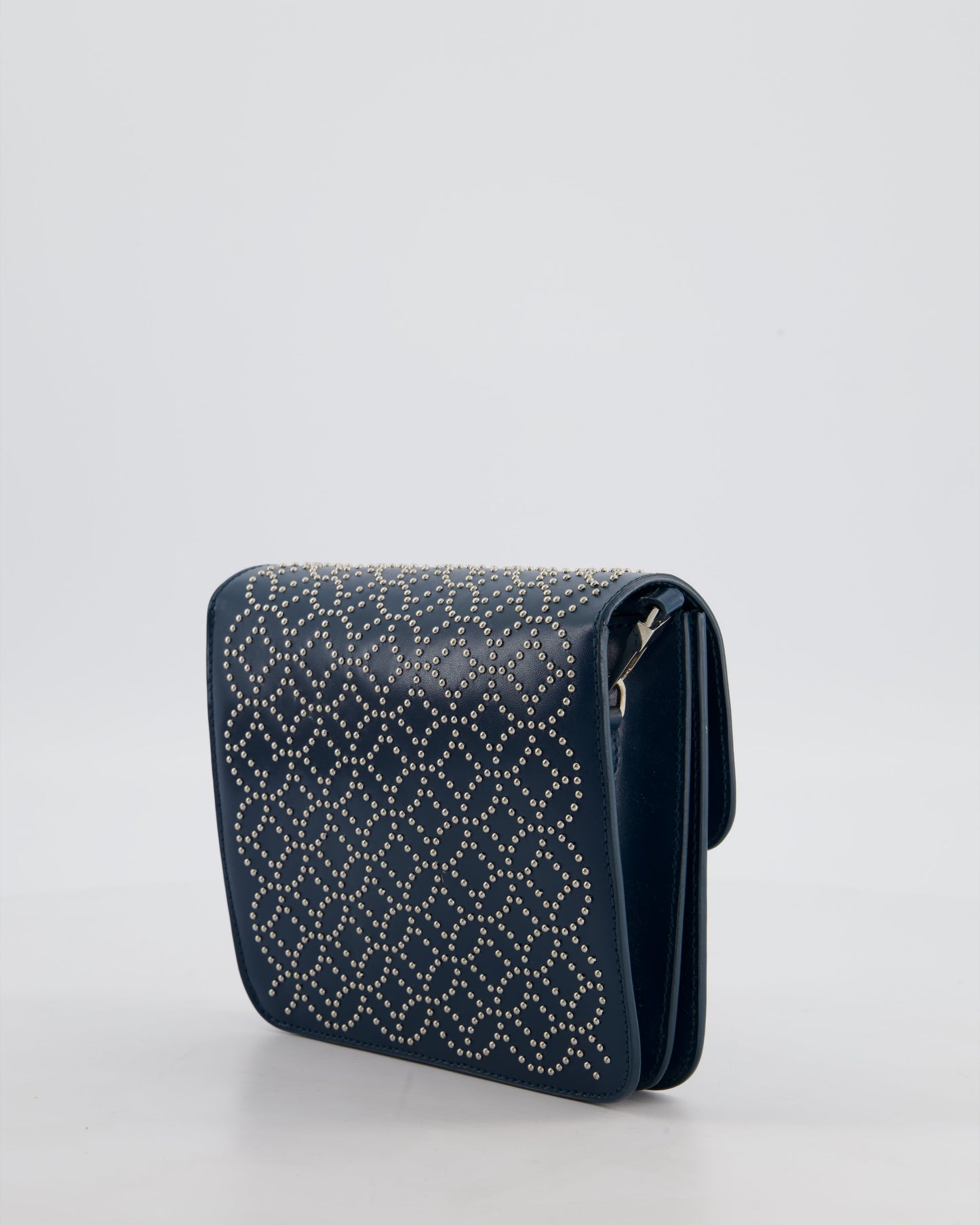 Alaïa Studded Leather Mini Shoulder Bag in Teal Leather with Silver Hardware