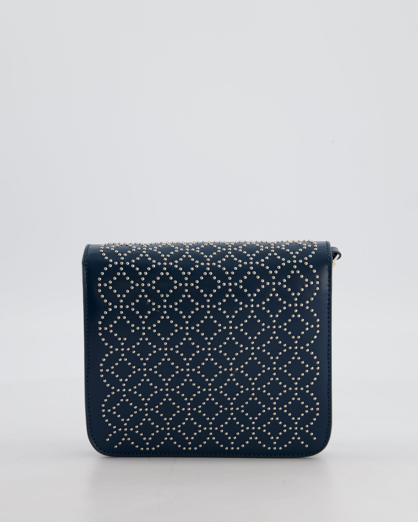 Alaïa Studded Leather Mini Shoulder Bag in Teal Leather with Silver Hardware