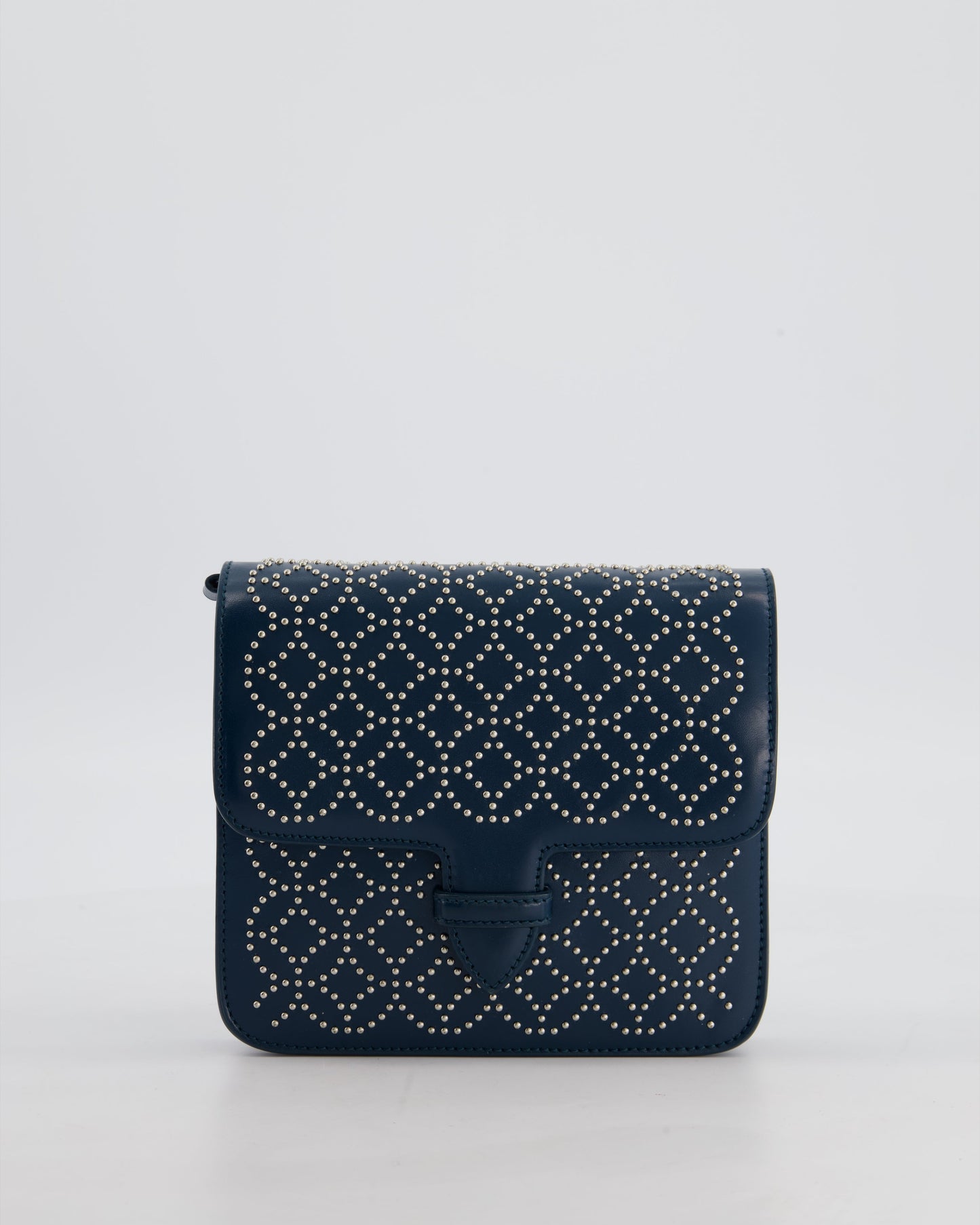 Alaïa Studded Leather Mini Shoulder Bag in Teal Leather with Silver Hardware