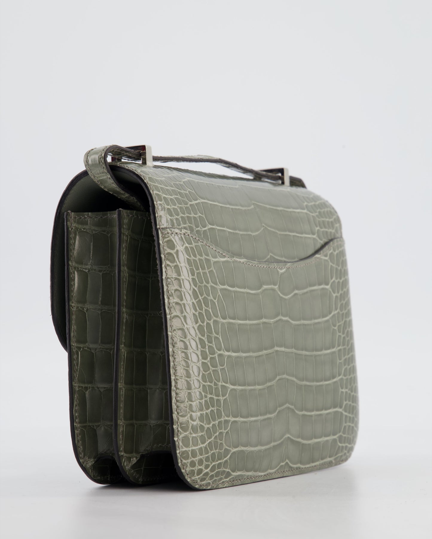 *HOT COLOUR* Hermès Constance III 18 Bag in Gris Ciment Shiny Alligator with Palladium Hardware