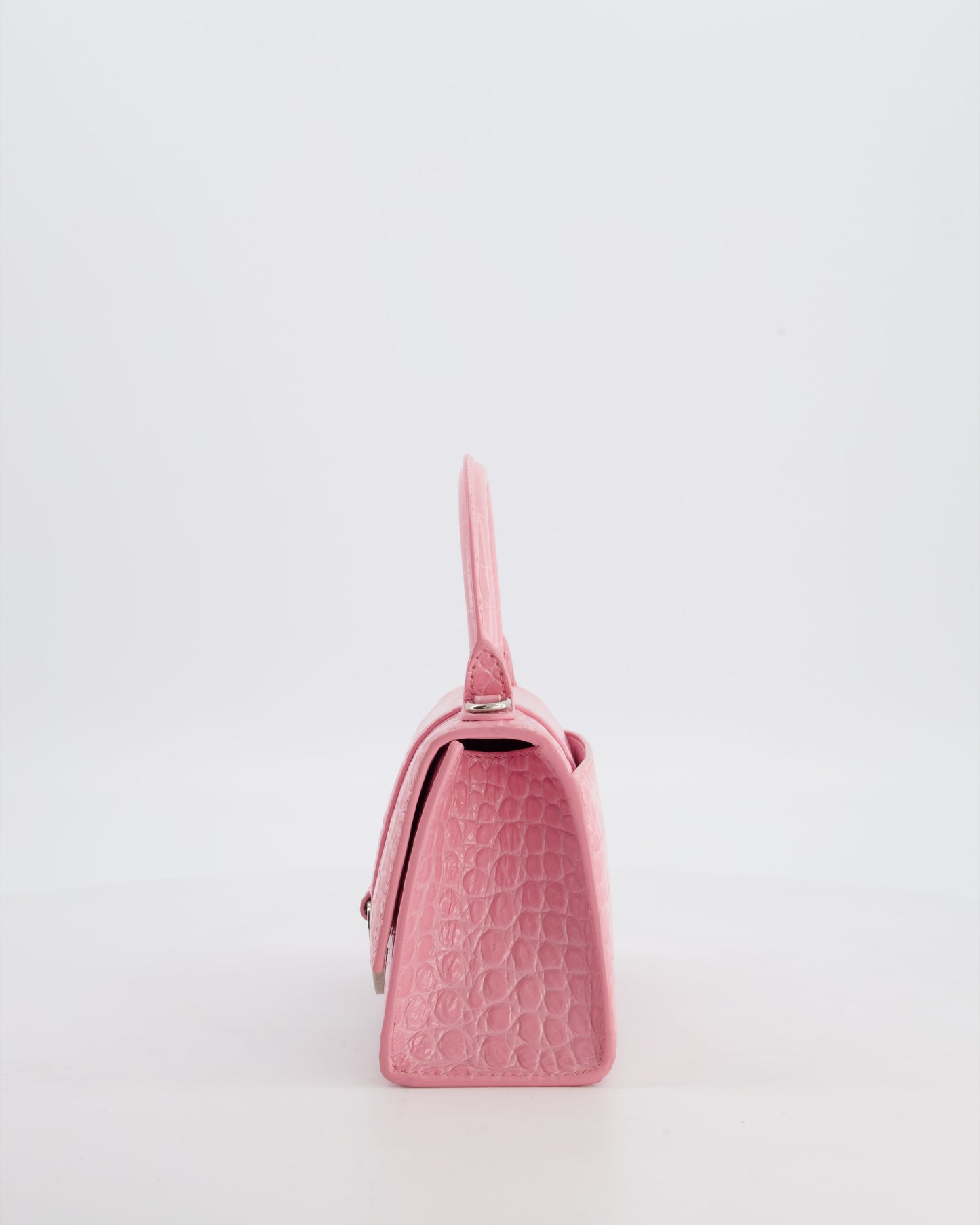 Balenciaga Pink XS Hourglass Top Handle Bag in Croc Effect Calfskin Leather with Silver Hardware RRP £1,850