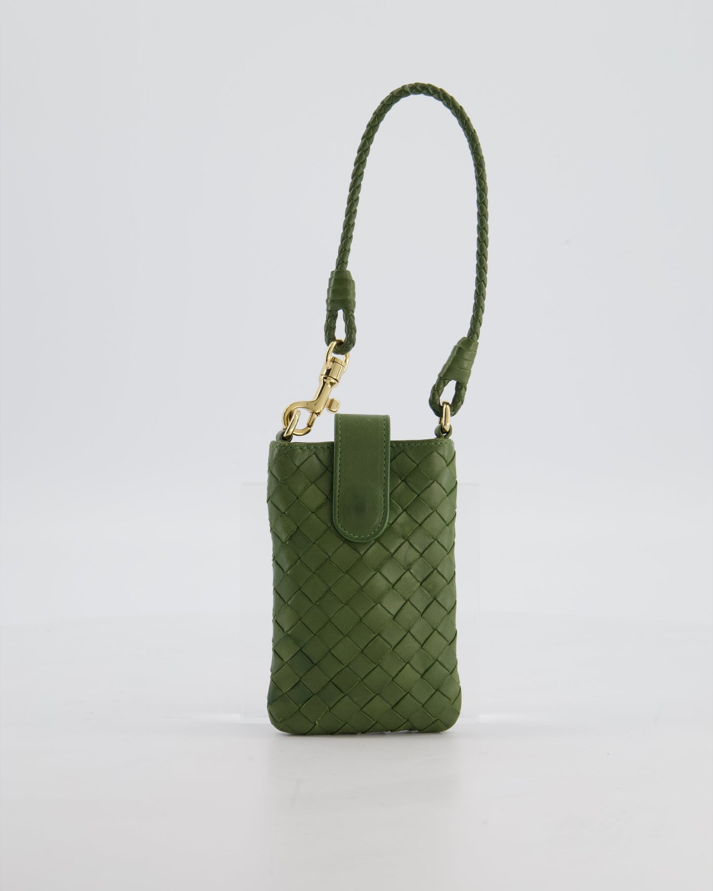Bottega Veneta Mini Pouch in Khaki Intrecciato Leather with Gold Hardware