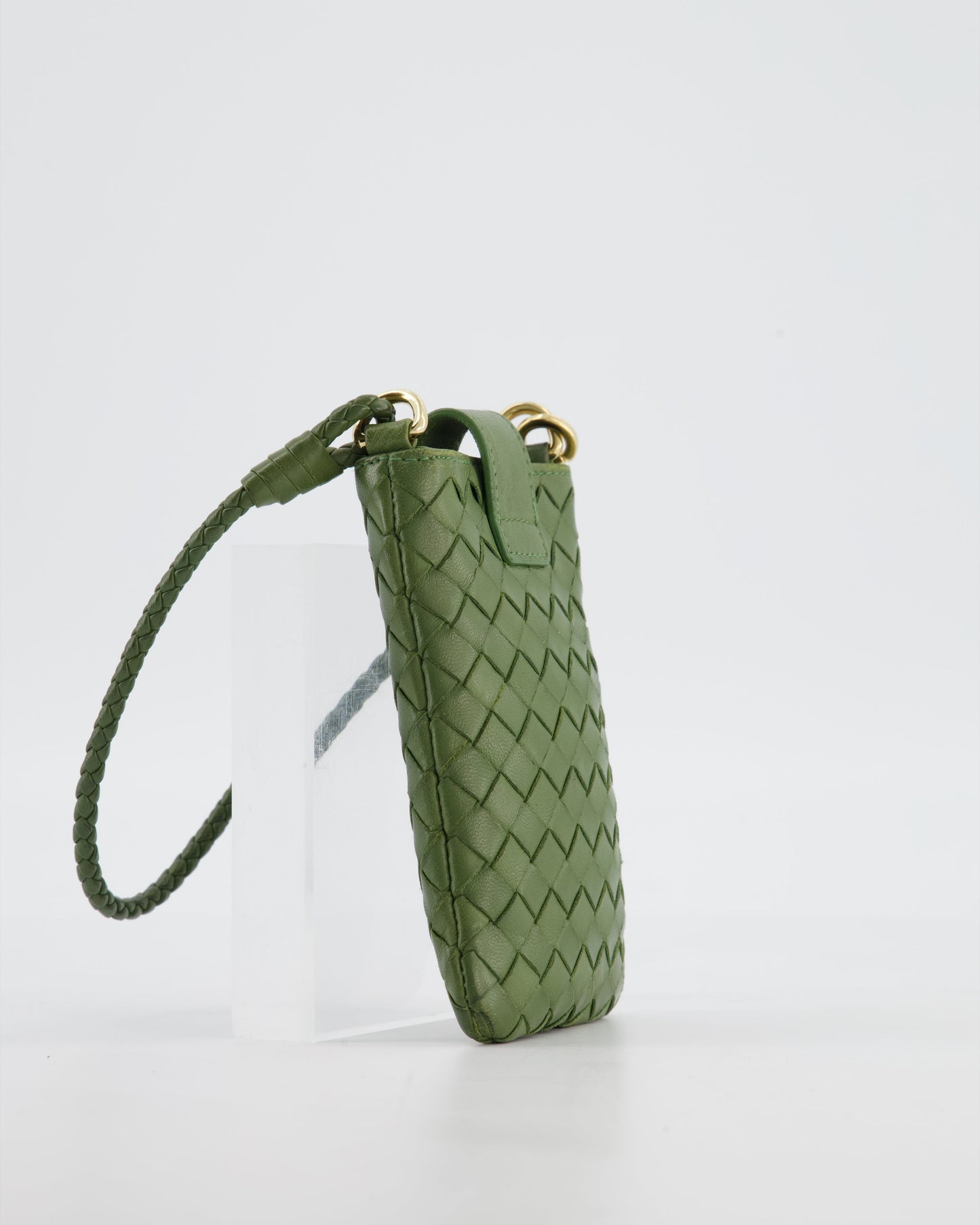 Bottega Veneta Mini Pouch in Khaki Intrecciato Leather with Gold Hardware
