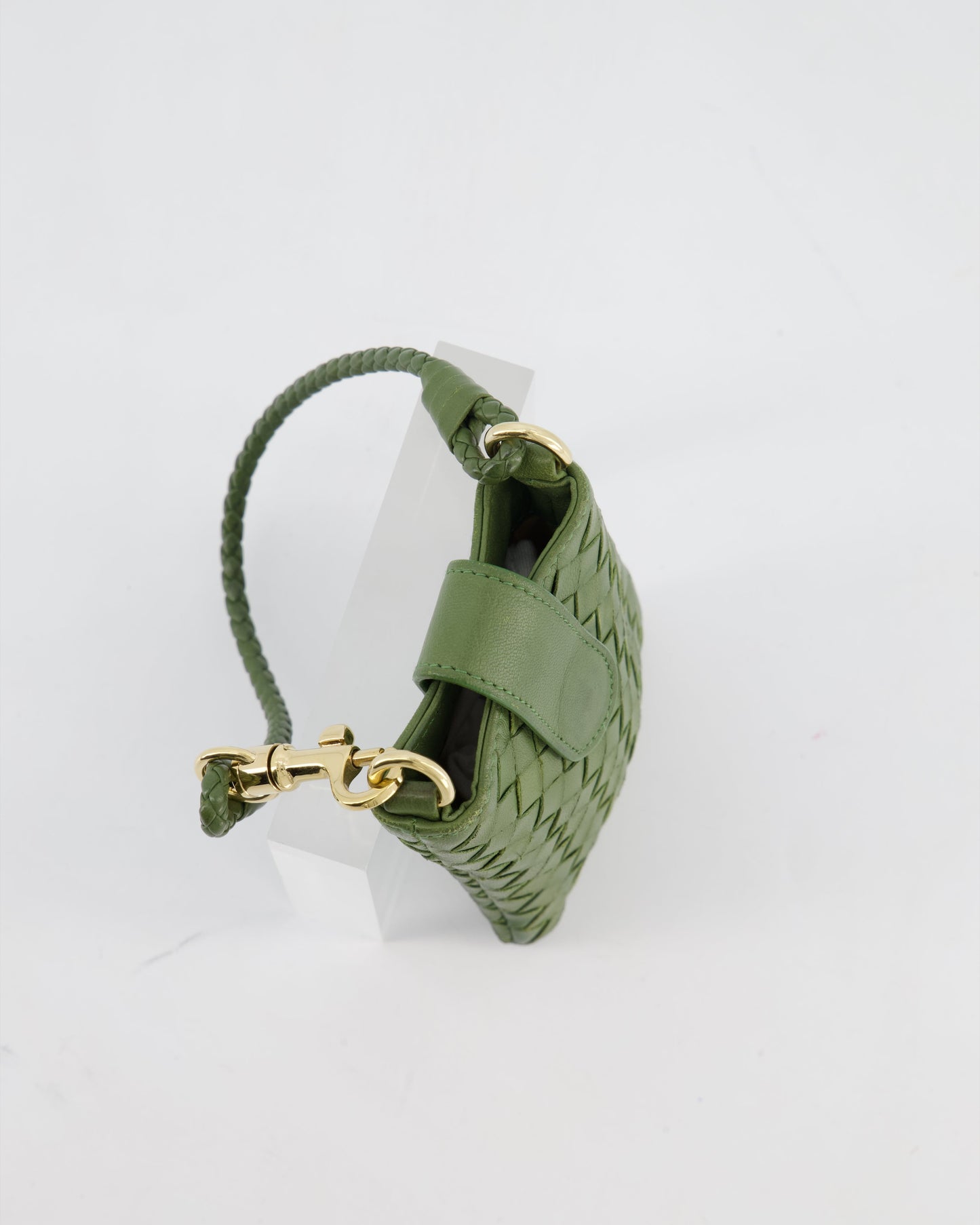 Bottega Veneta Mini Pouch in Khaki Intrecciato Leather with Gold Hardware