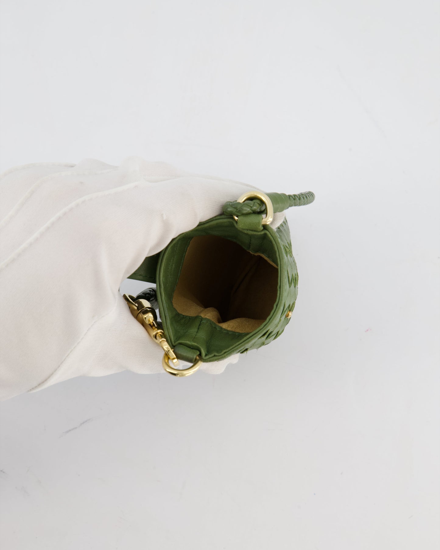 Bottega Veneta Mini Pouch in Khaki Intrecciato Leather with Gold Hardware