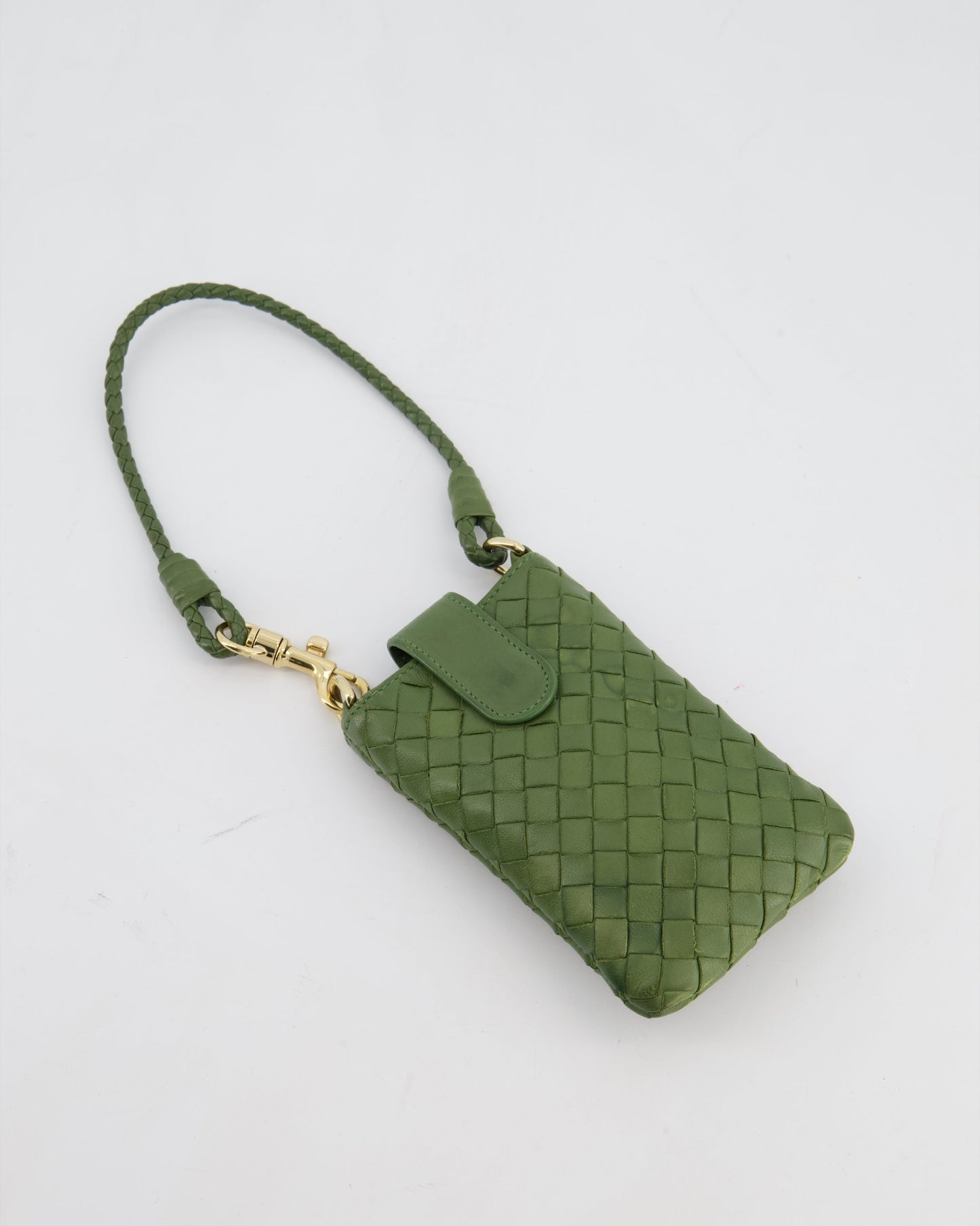 Bottega Veneta Mini Pouch in Khaki Intrecciato Leather with Gold Hardware