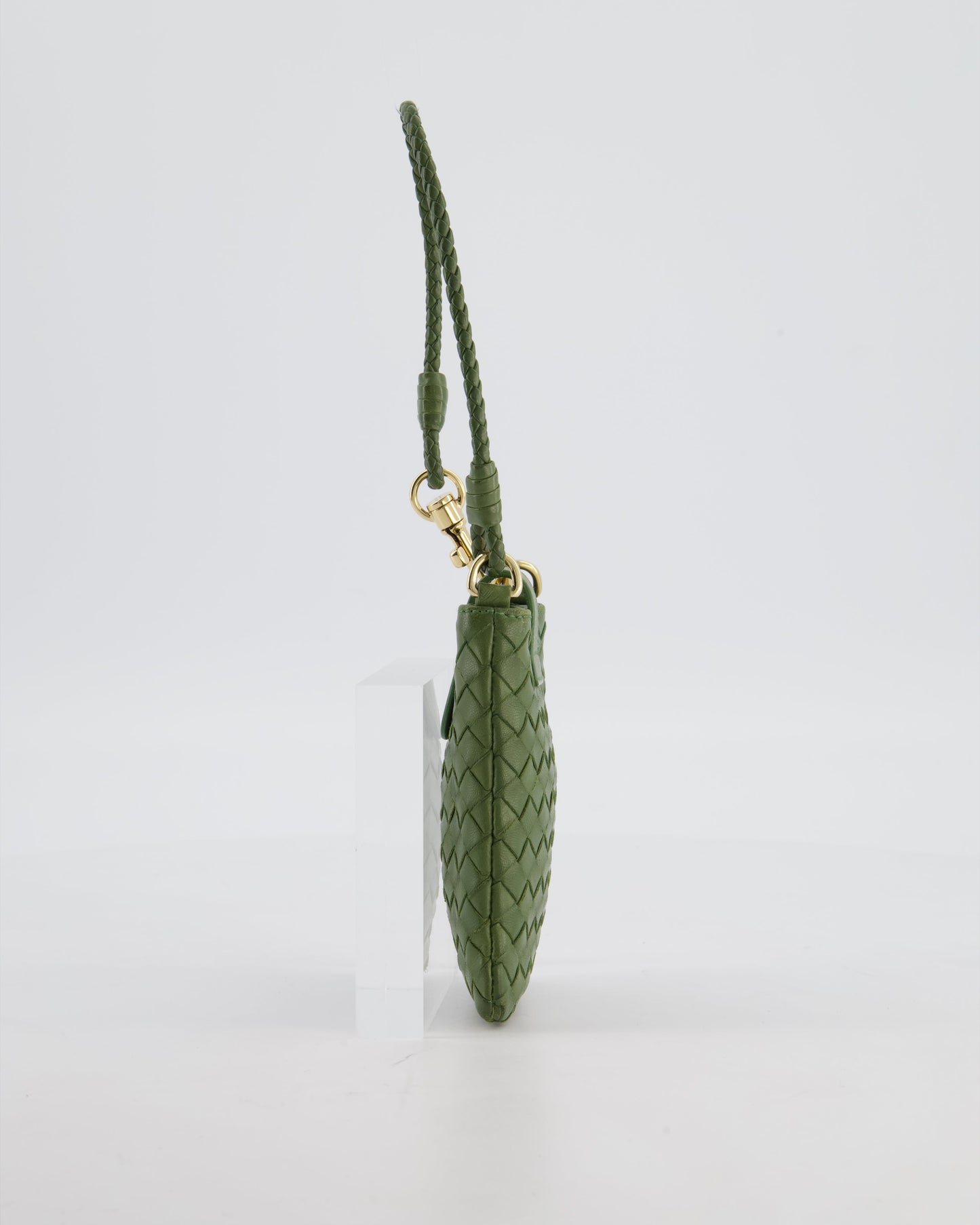 Bottega Veneta Mini Pouch in Khaki Intrecciato Leather with Gold Hardware