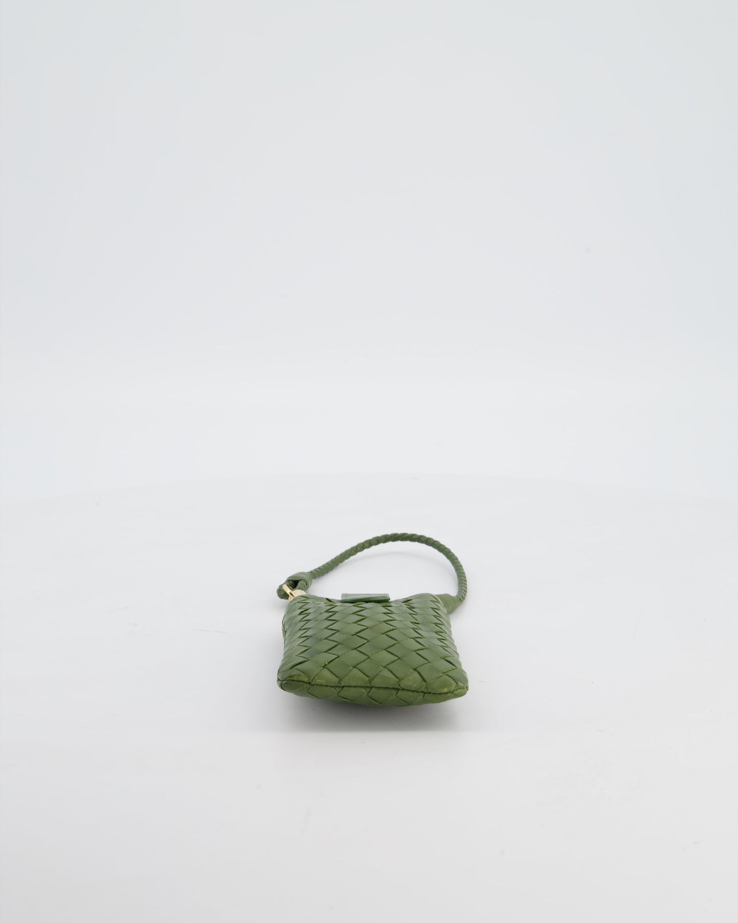 Bottega Veneta Mini Pouch in Khaki Intrecciato Leather with Gold Hardware