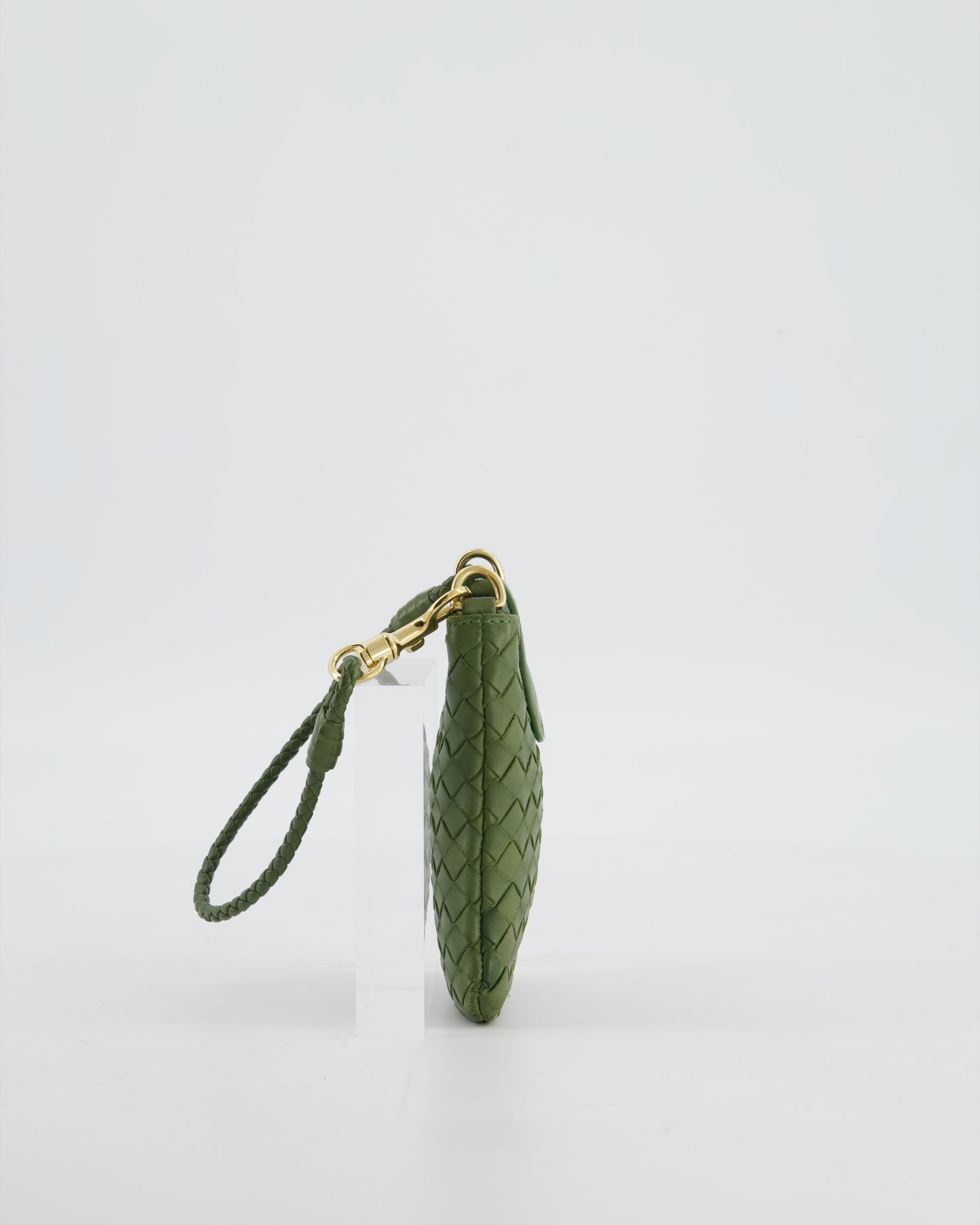 Bottega Veneta Mini Pouch in Khaki Intrecciato Leather with Gold Hardware