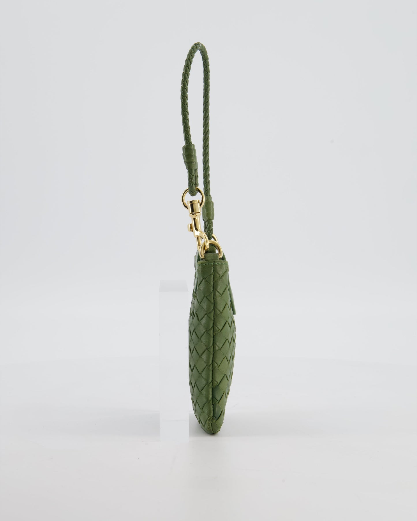 Bottega Veneta Mini Pouch in Khaki Intrecciato Leather with Gold Hardware
