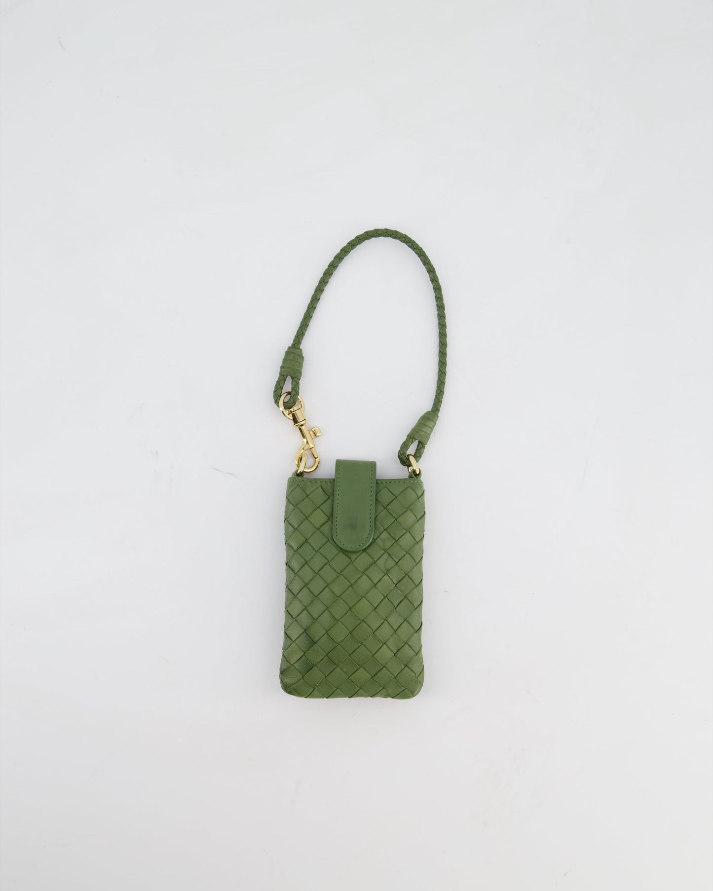 Bottega Veneta Mini Pouch in Khaki Intrecciato Leather with Gold Hardware