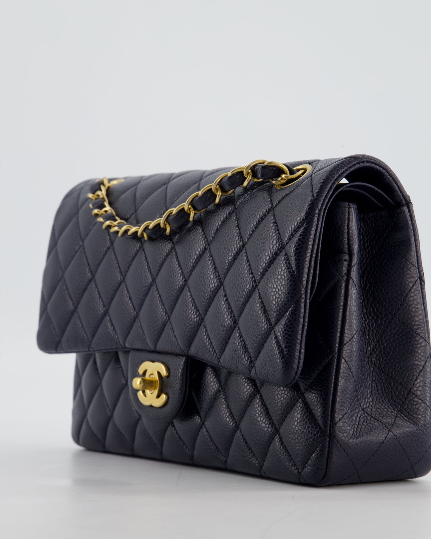 Chanel Medium Navy Classic Double Flap Bag in Lambskin Leather with Gold Hardware