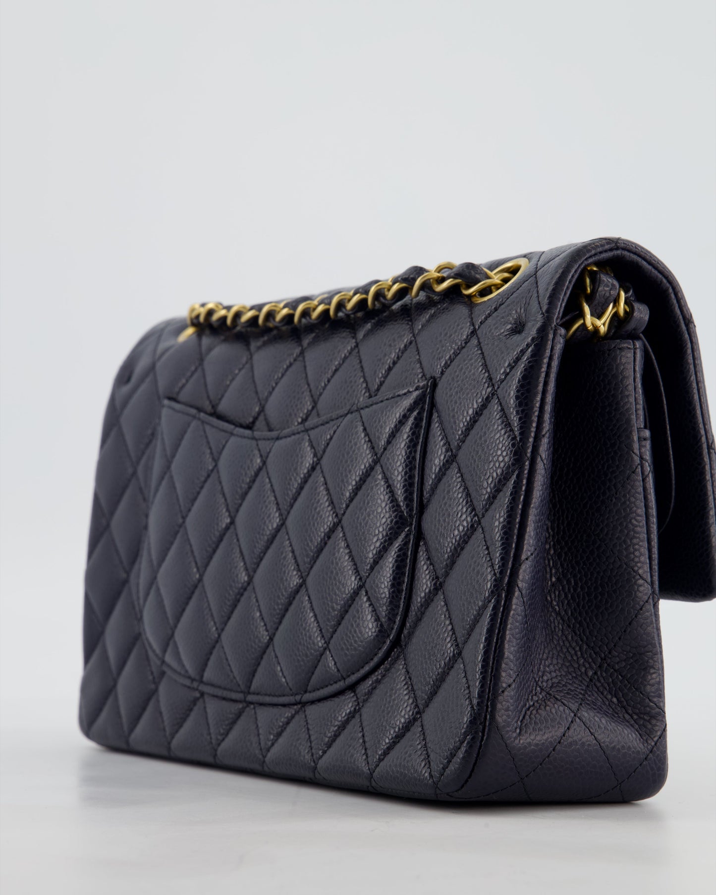 Chanel Medium Navy Classic Double Flap Bag in Lambskin Leather with Gold Hardware