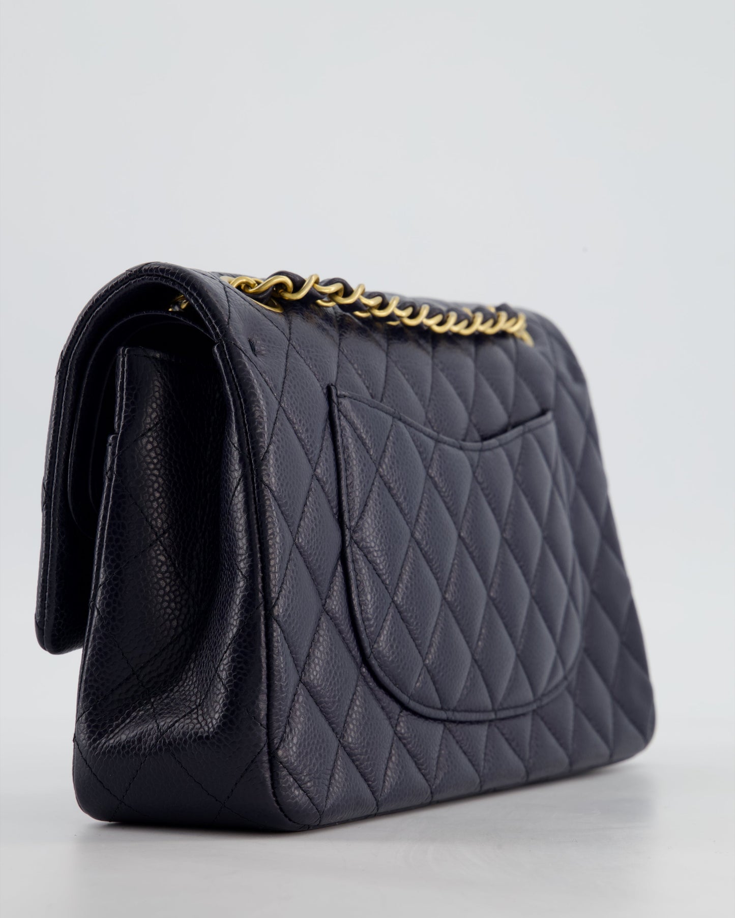 Chanel Medium Navy Classic Double Flap Bag in Lambskin Leather with Gold Hardware