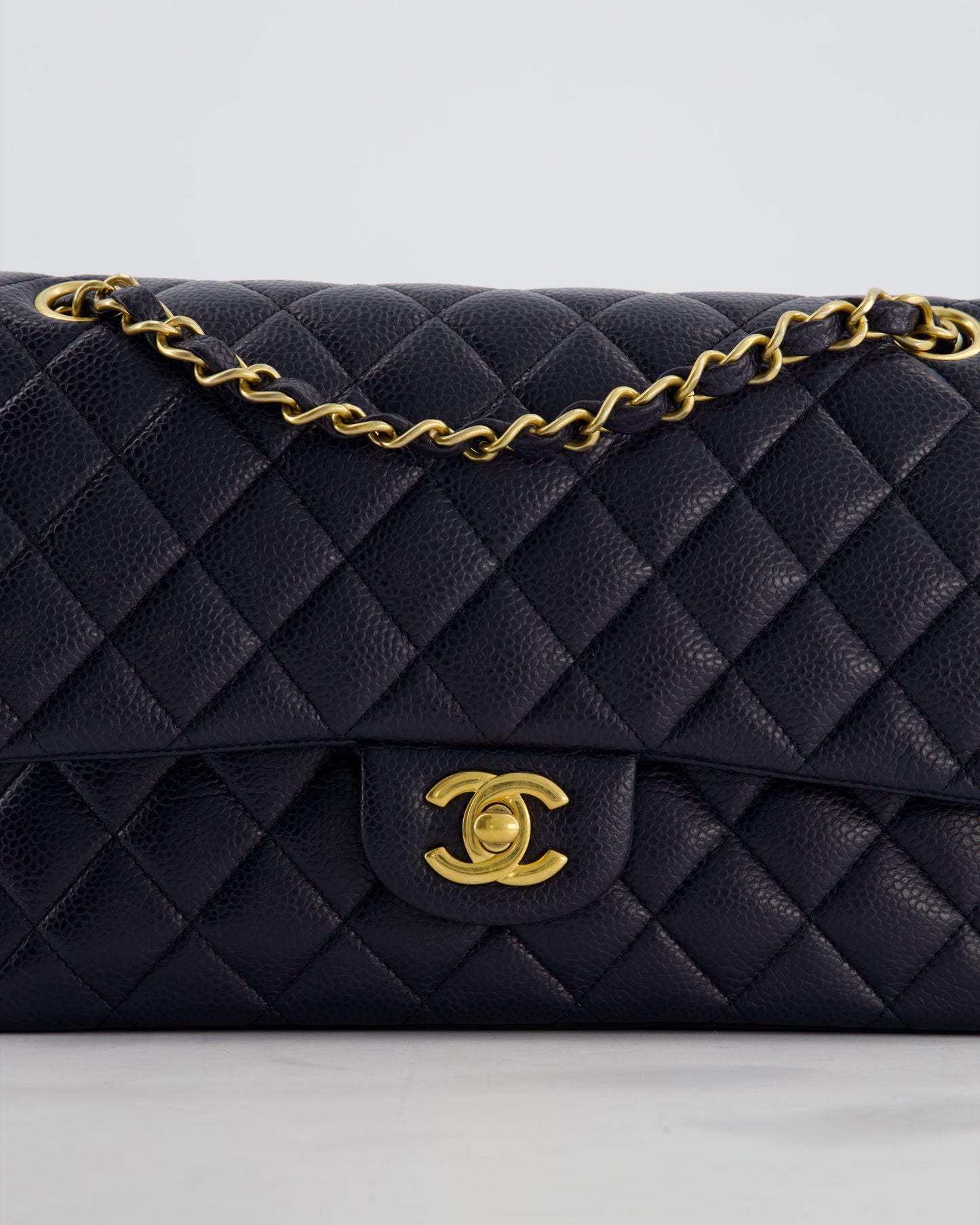 Chanel Medium Navy Classic Double Flap Bag in Lambskin Leather with Gold Hardware