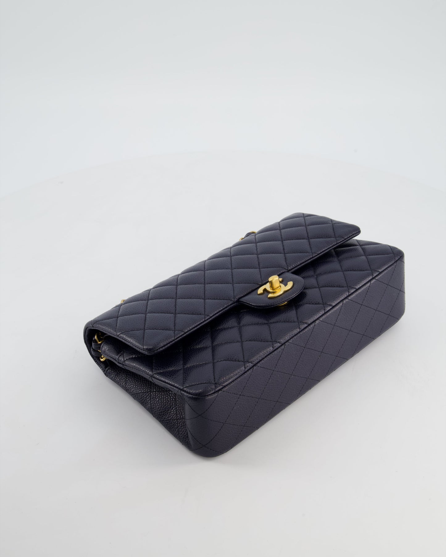 Chanel Medium Navy Classic Double Flap Bag in Lambskin Leather with Gold Hardware