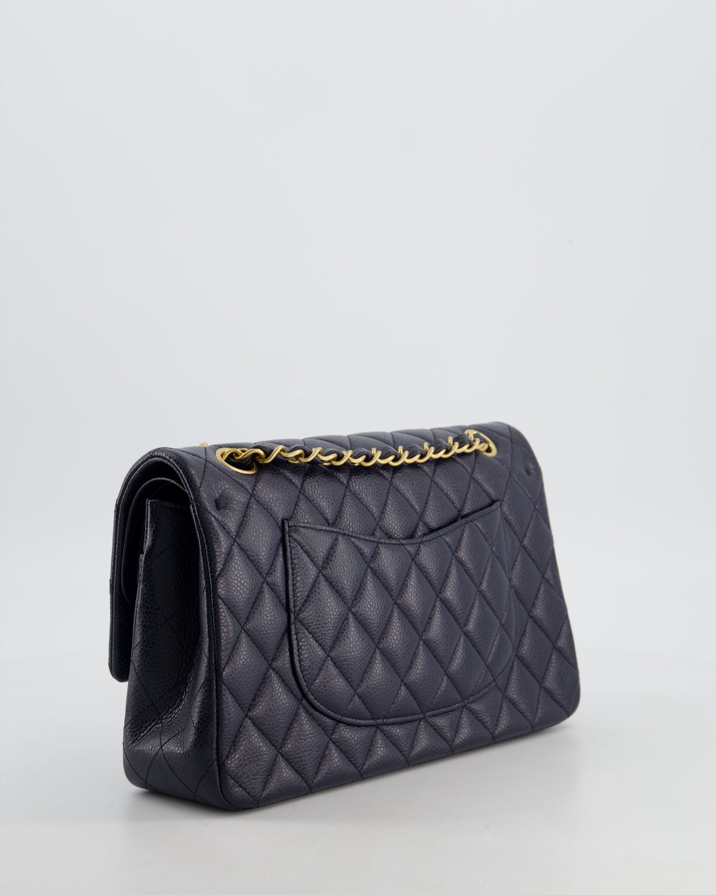 Chanel Medium Navy Classic Double Flap Bag in Lambskin Leather with Gold Hardware