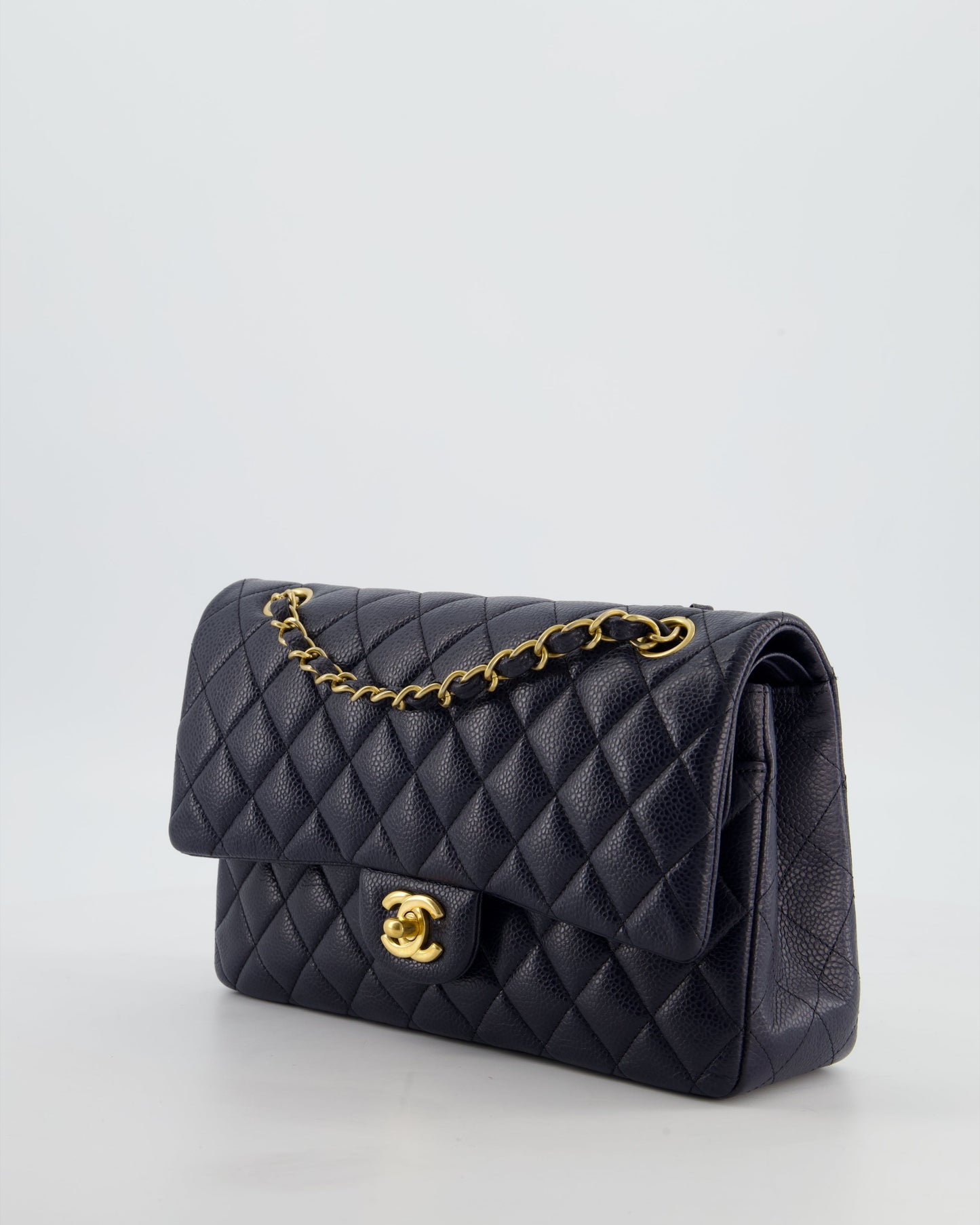 Chanel Medium Navy Classic Double Flap Bag in Lambskin Leather with Gold Hardware