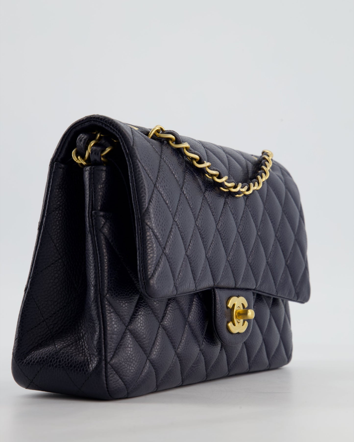 Chanel Medium Navy Classic Double Flap Bag in Lambskin Leather with Gold Hardware