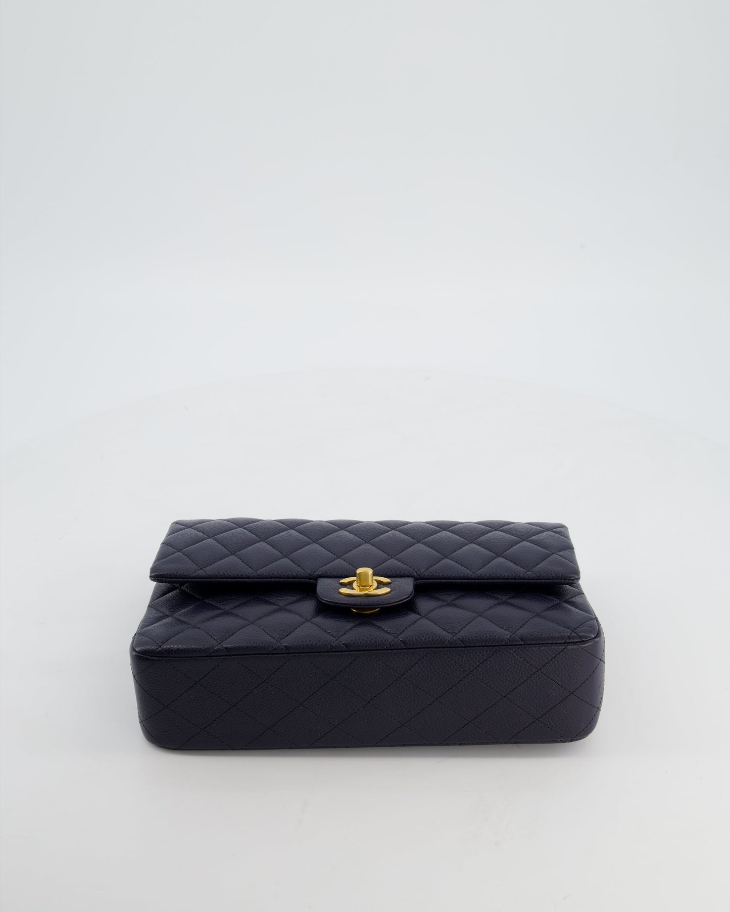 Chanel Medium Navy Classic Double Flap Bag in Lambskin Leather with Gold Hardware