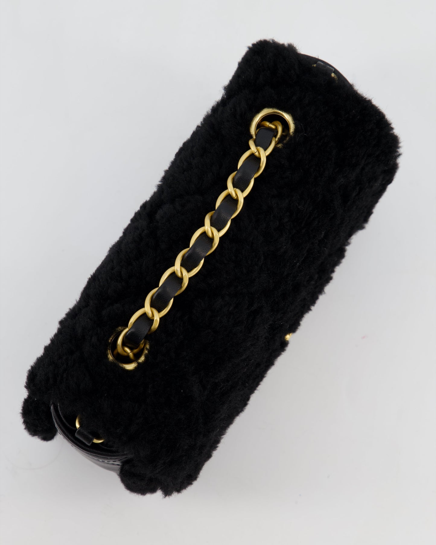 *SUPER RARE* Chanel Classic Mini Rectangular Shearling Flap Bag in Black Lambskin Leather with Gold Hardware