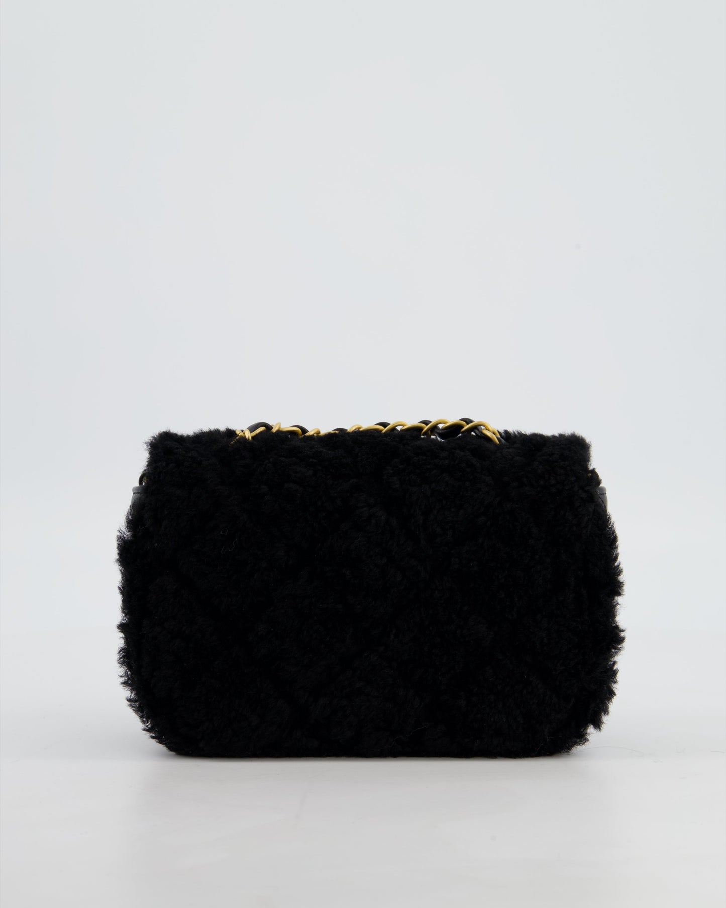 *SUPER RARE* Chanel Classic Mini Rectangular Shearling Flap Bag in Black Lambskin Leather with Gold Hardware