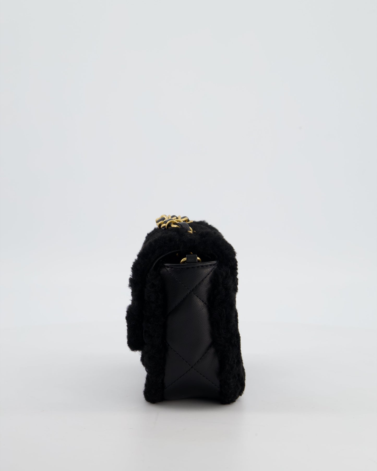 *SUPER RARE* Chanel Classic Mini Rectangular Shearling Flap Bag in Black Lambskin Leather with Gold Hardware