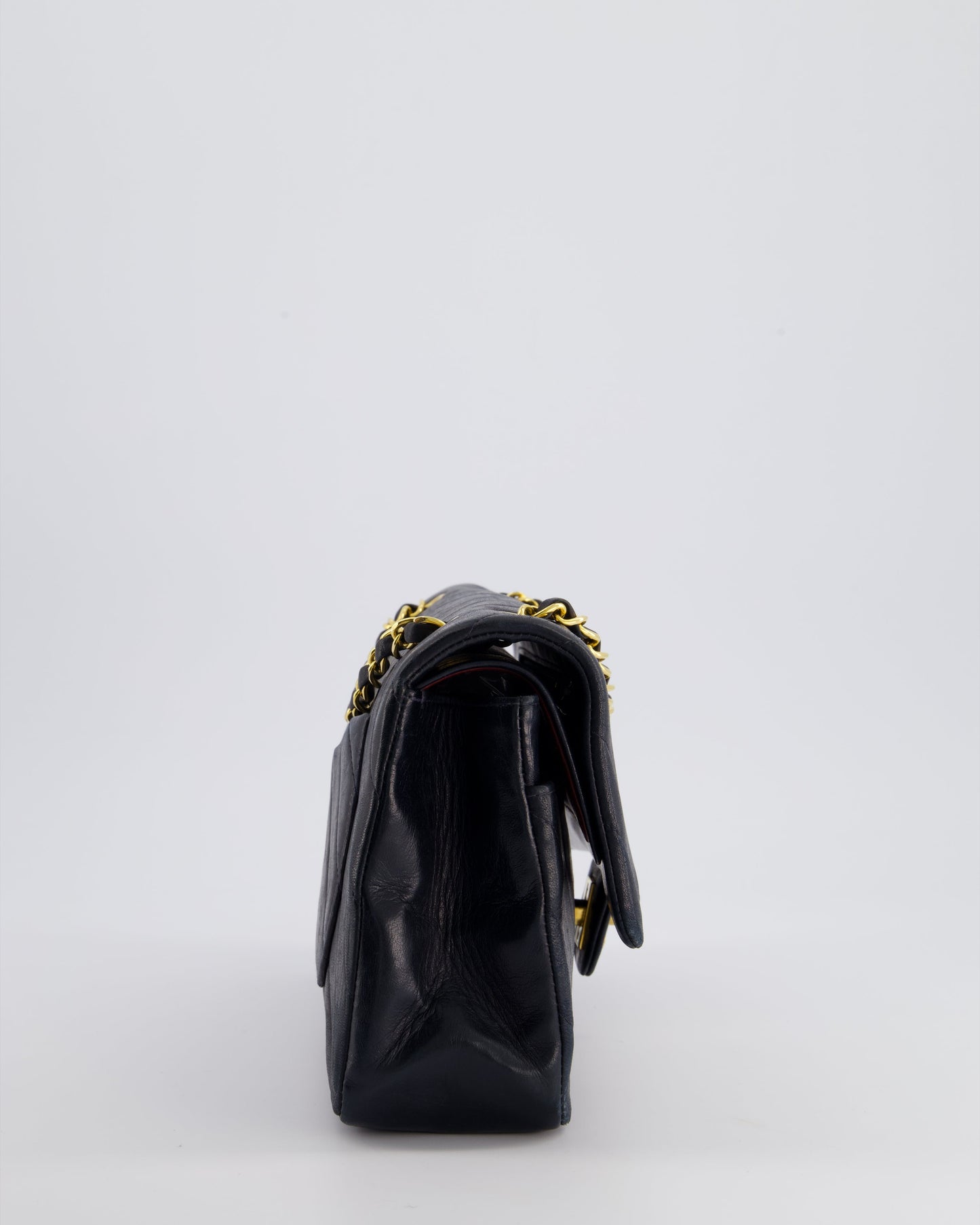 Chanel Navy   Classic Medium Chevron Double Flap Bag in Lambskin Leather with 24K Gold Hardware