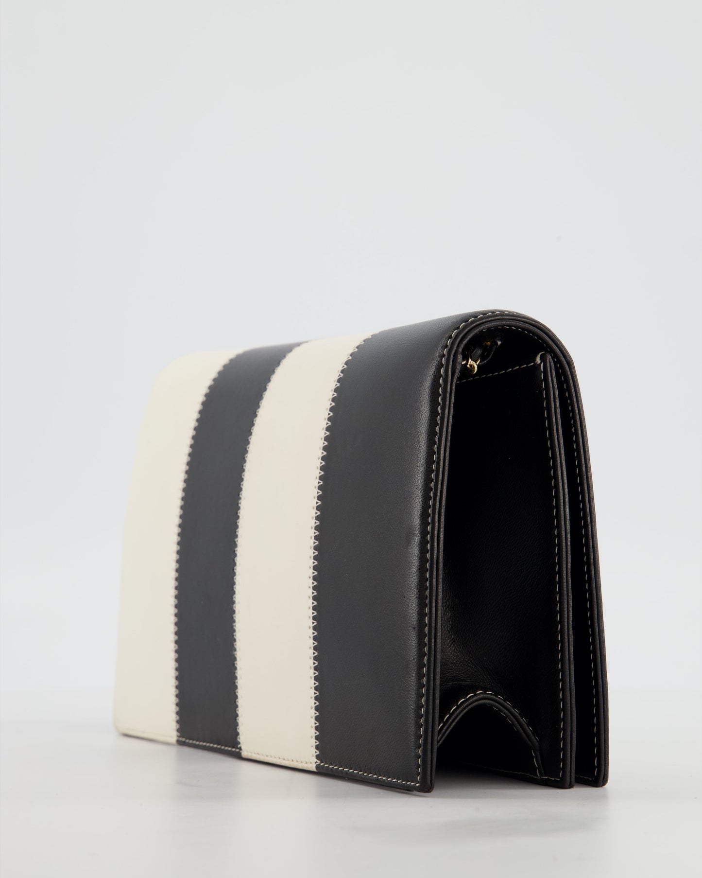 Chanel Black & White Lambskin CC Embroidered Clutch on Chain Bag with Gold Hardware