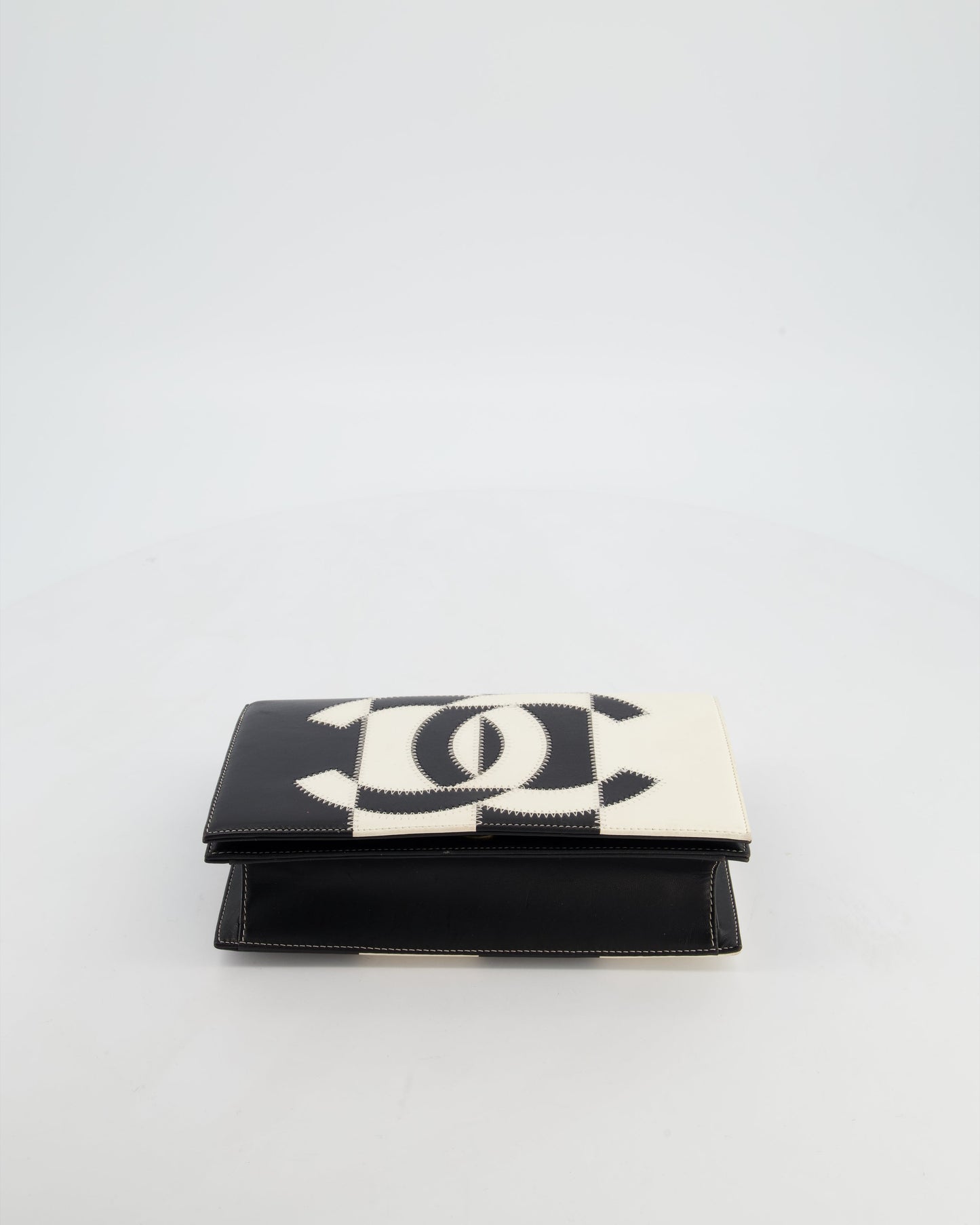 Chanel Black & White Lambskin CC Embroidered Clutch on Chain Bag with Gold Hardware
