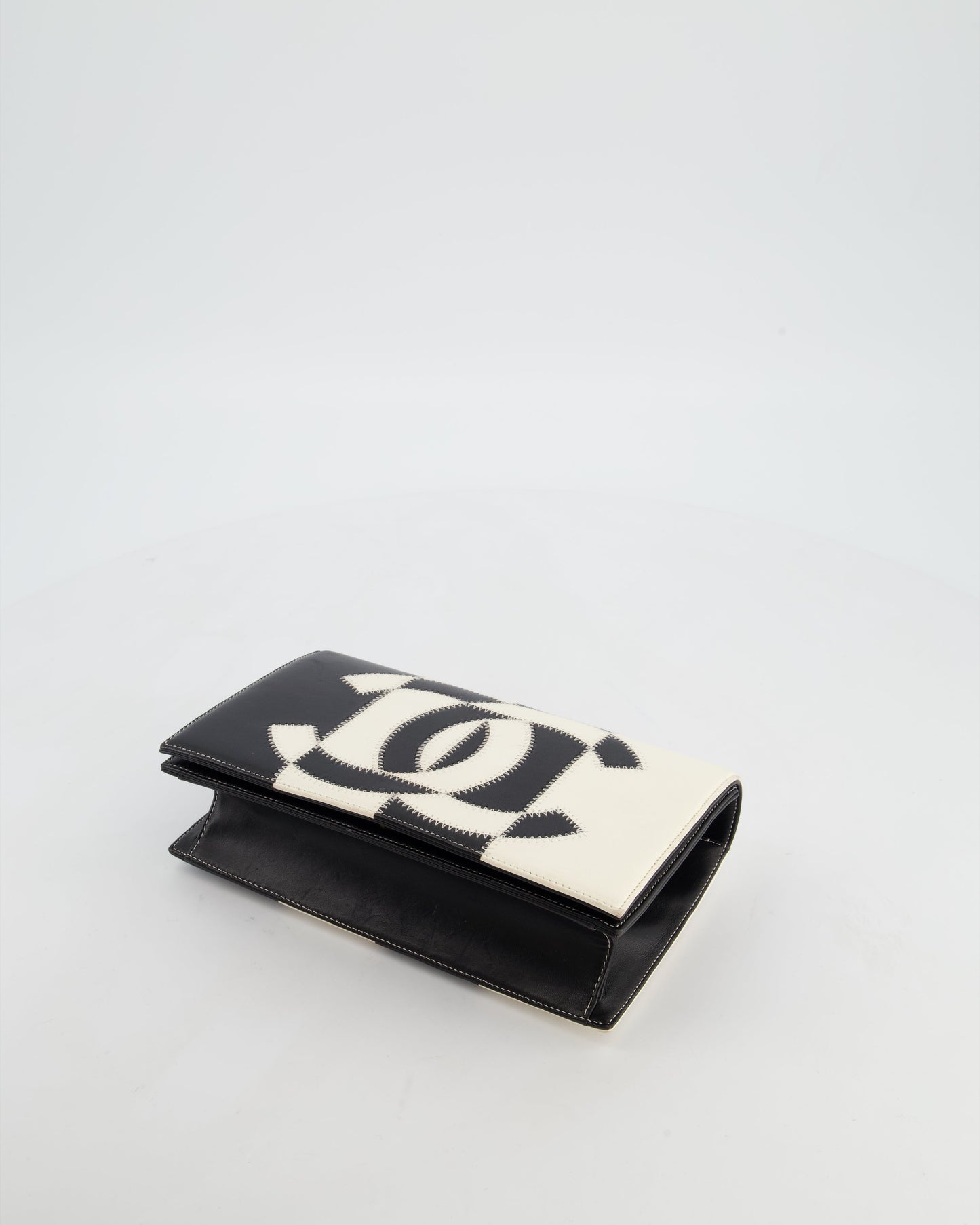 Chanel Black & White Lambskin CC Embroidered Clutch on Chain Bag with Gold Hardware