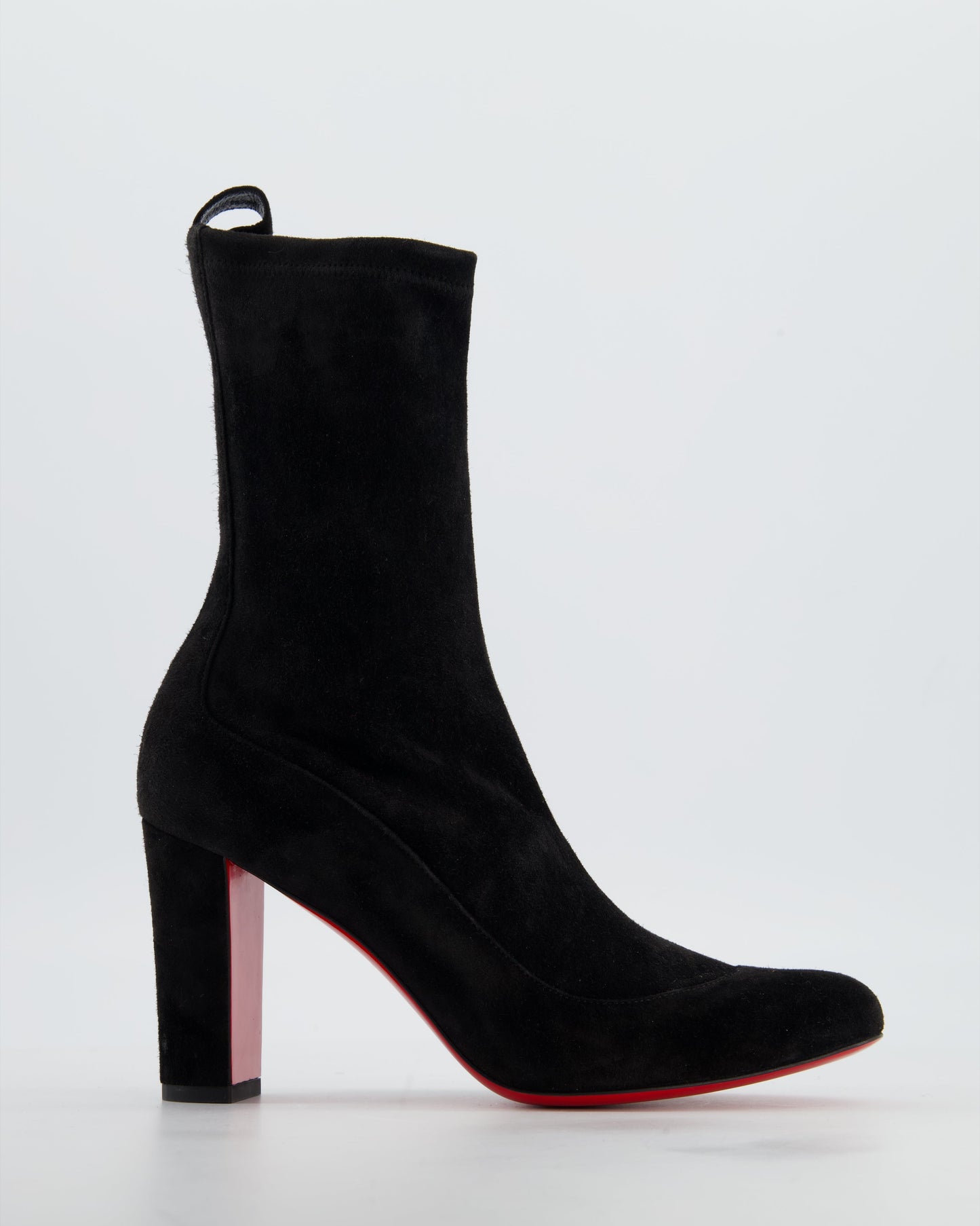 Christian Louboutin Black Sock Suede Almond Toe Ankle Boots with Block Heel Size EU 37