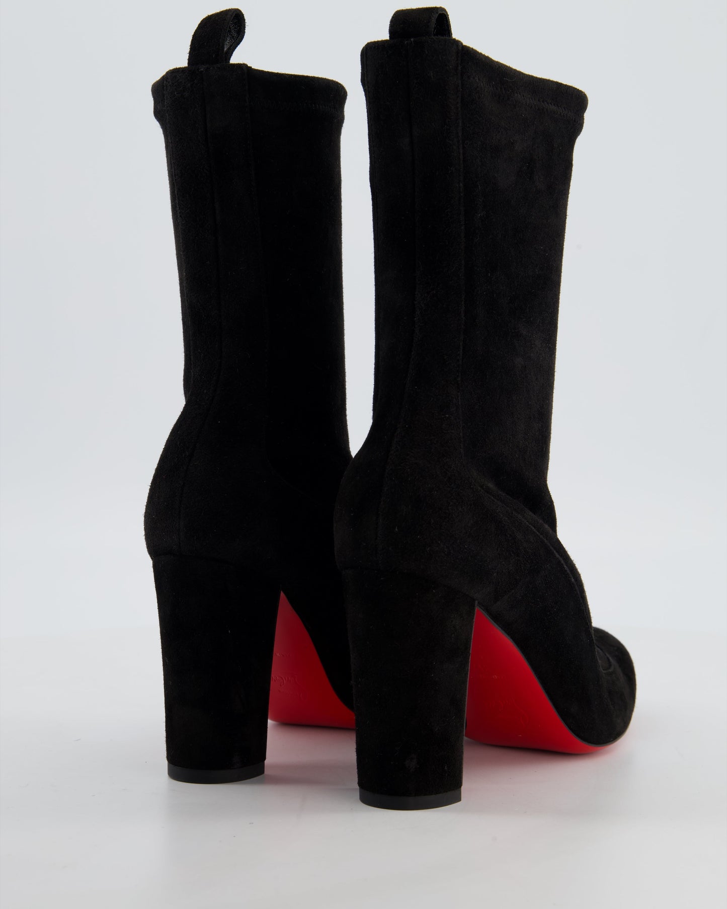 Christian Louboutin Black Sock Suede Almond Toe Ankle Boots with Block Heel Size EU 37