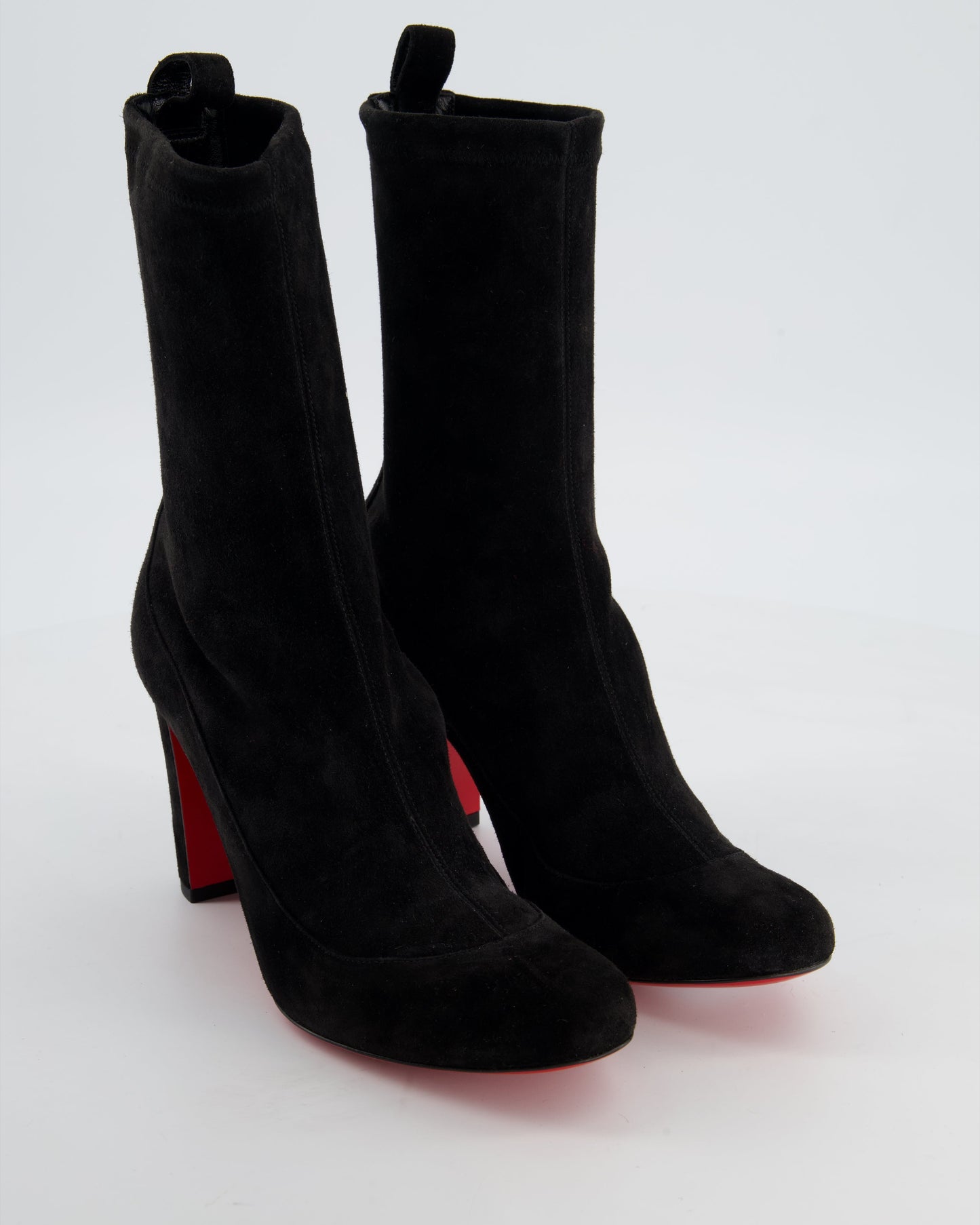 Christian Louboutin Black Sock Suede Almond Toe Ankle Boots with Block Heel Size EU 37