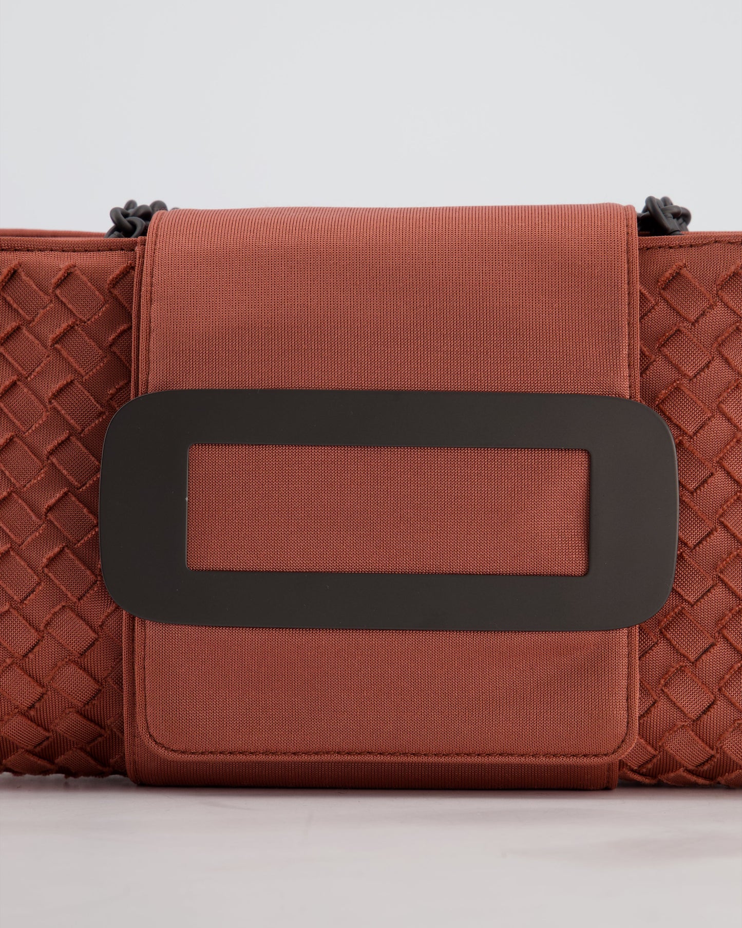 Bottega Veneta Pink Intrecciato Canvas Buckle Flap Bag with Black Hardware