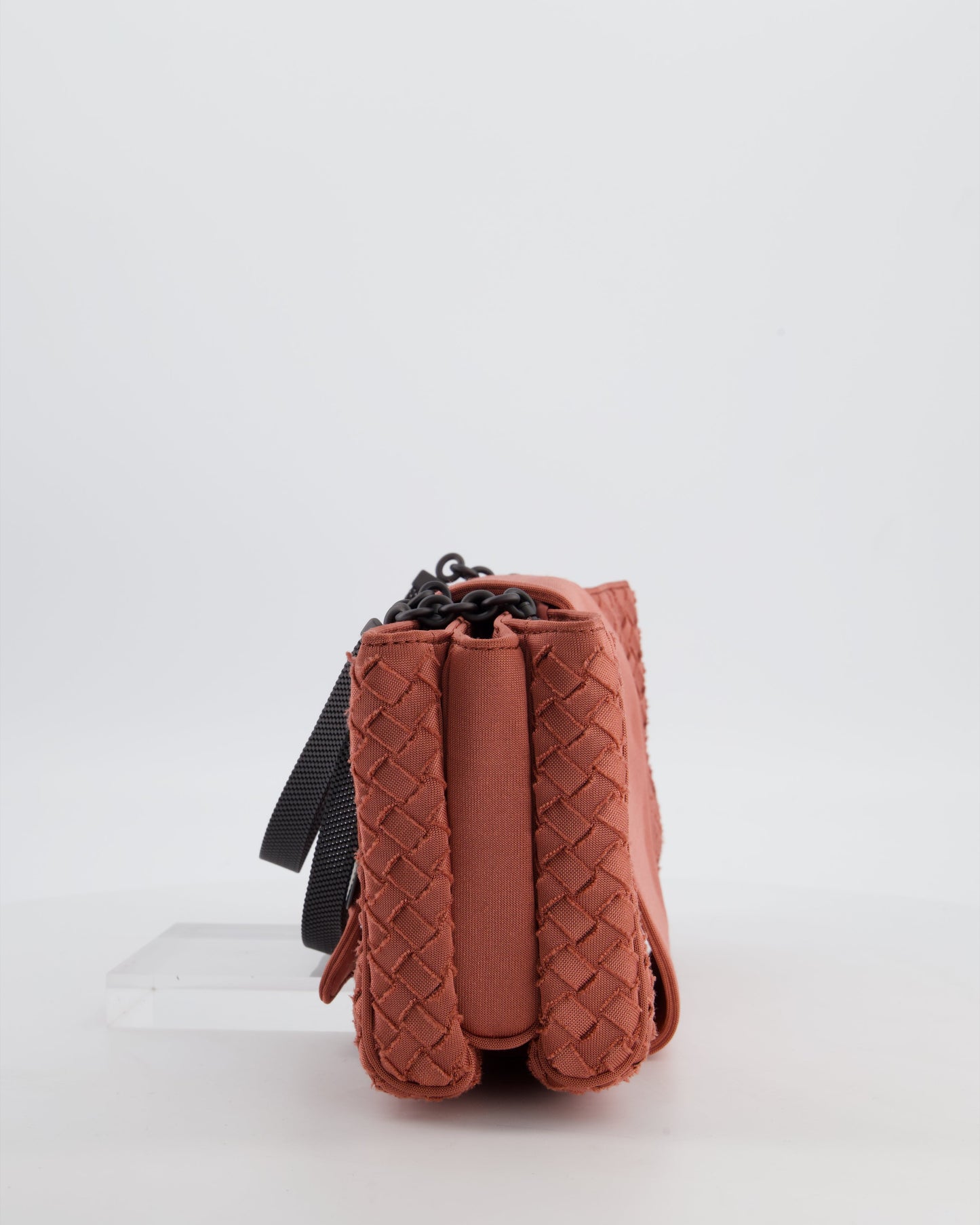 Bottega Veneta Pink Intrecciato Canvas Buckle Flap Bag with Black Hardware