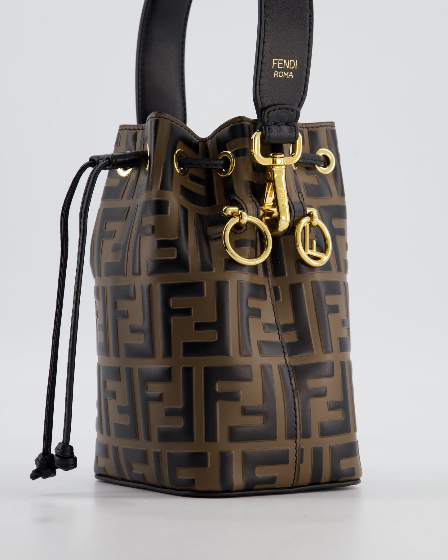 Fendi Brown Mon Tresor Logo Leather Mini Bucket Bag with Gold Hardware