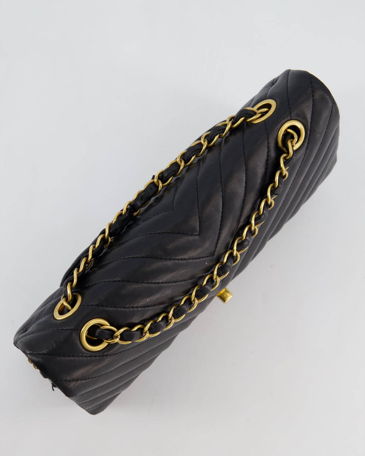 *FIRE PRICE* Chanel Black Chevron Medium Classic Double Flap Bag in Lambskin Leather with Gold Hardware