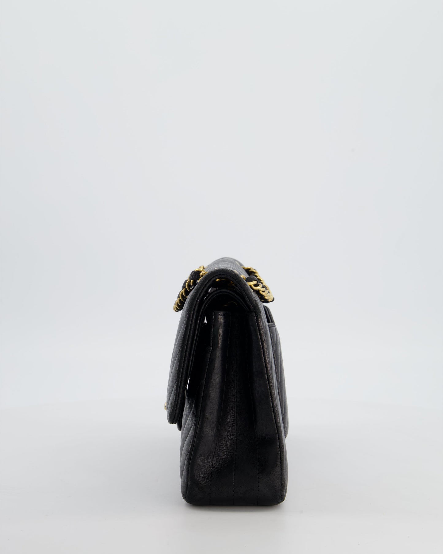 *FIRE PRICE* Chanel Black Chevron Medium Classic Double Flap Bag in Lambskin Leather with Gold Hardware