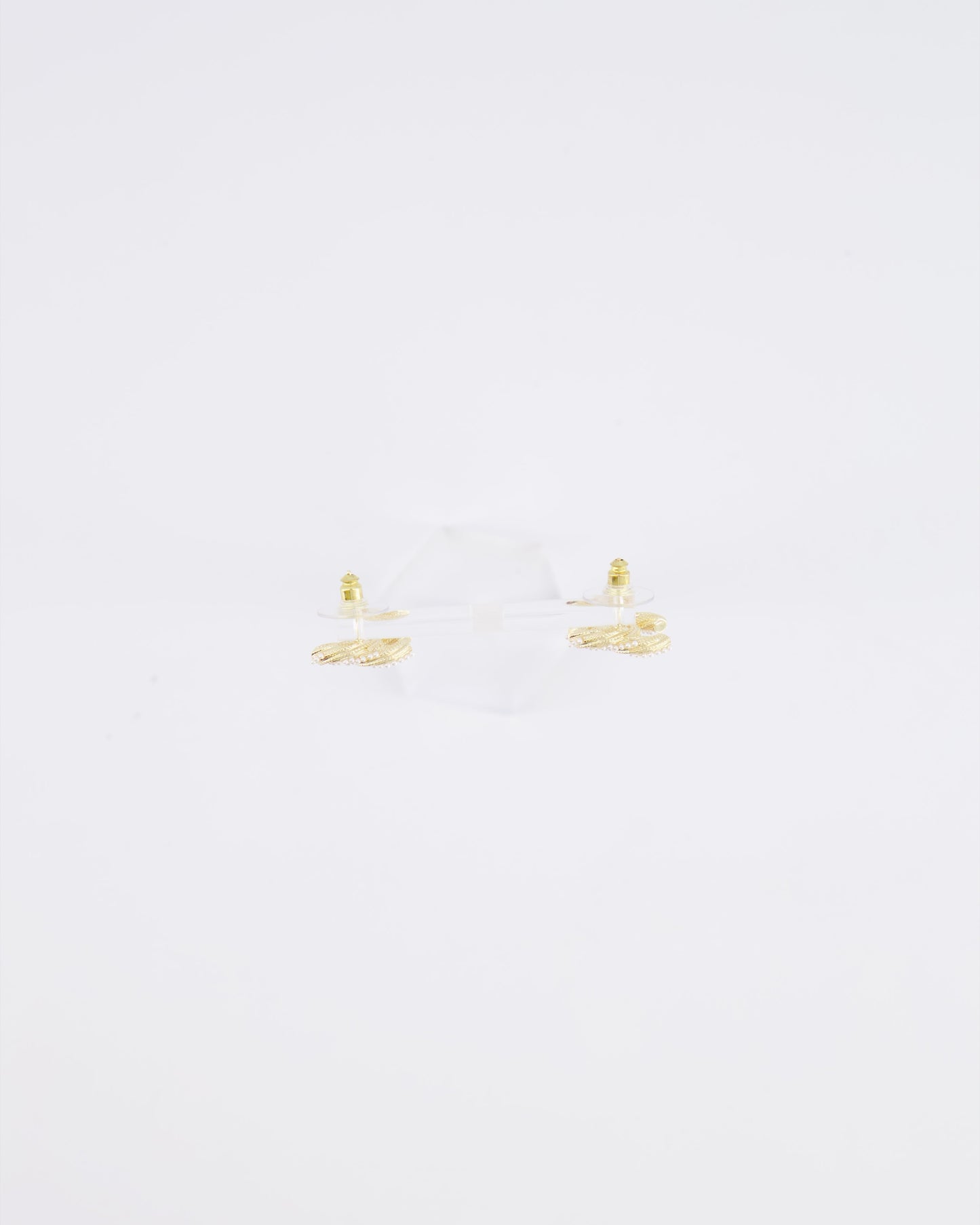 Chanel 24A Champagne Gold Textured CC Logo Small Earrings with Pearls