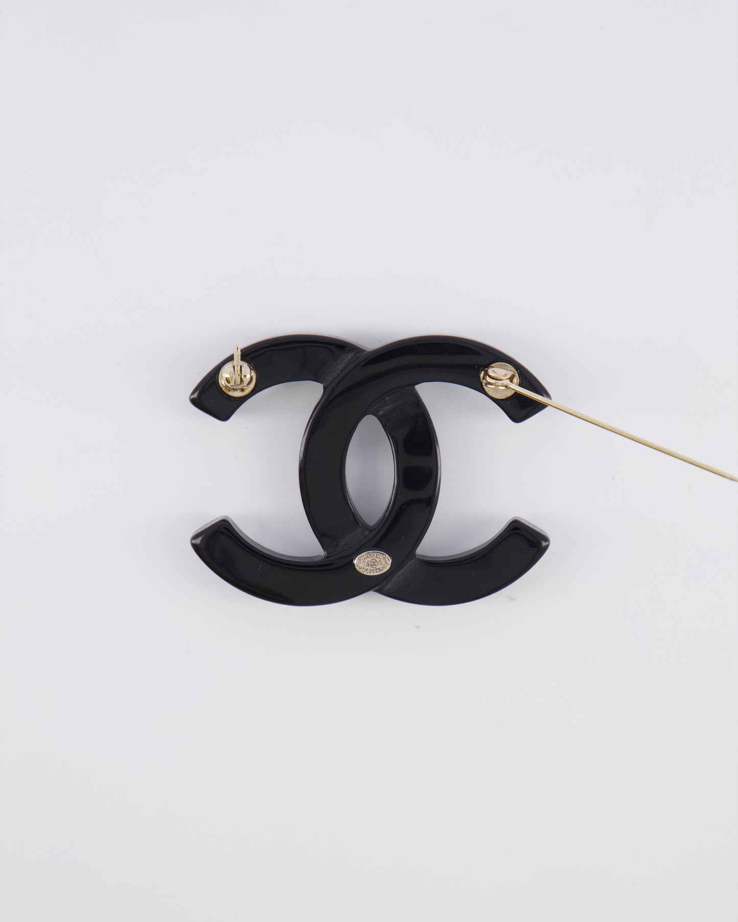 Chanel 24A Black and Crystal Embellished CC Logo Brooch